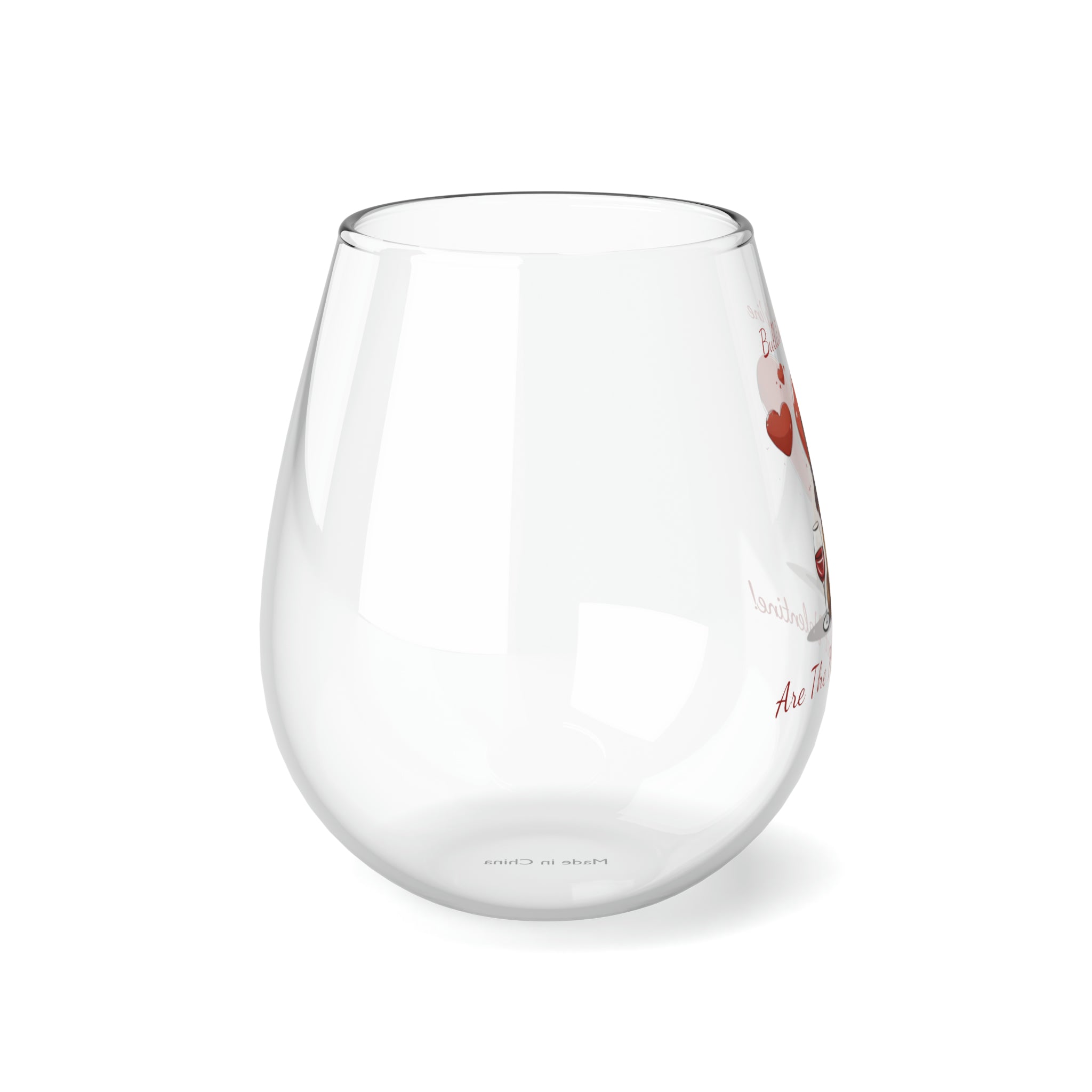 Bulldogs & Wine Are the Perfect Valentine! Stemless Wine Glass - brown French