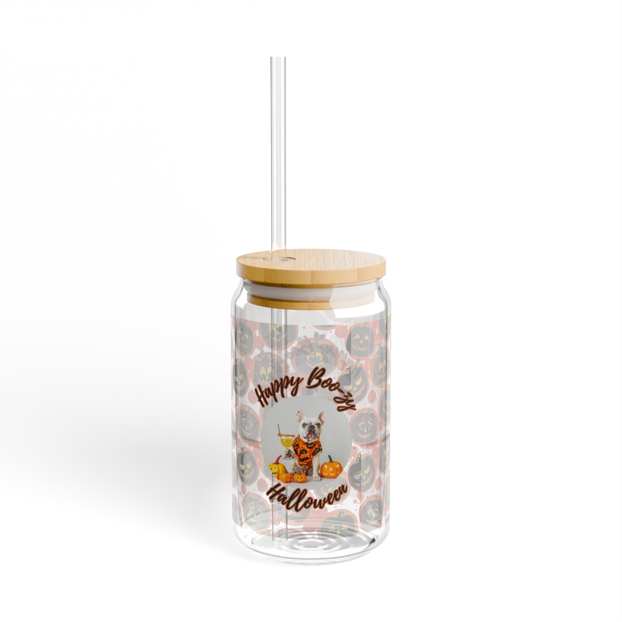 Halloween Sipper Glass: "Happy Boo-zy Halloween!" Edition (White/French)