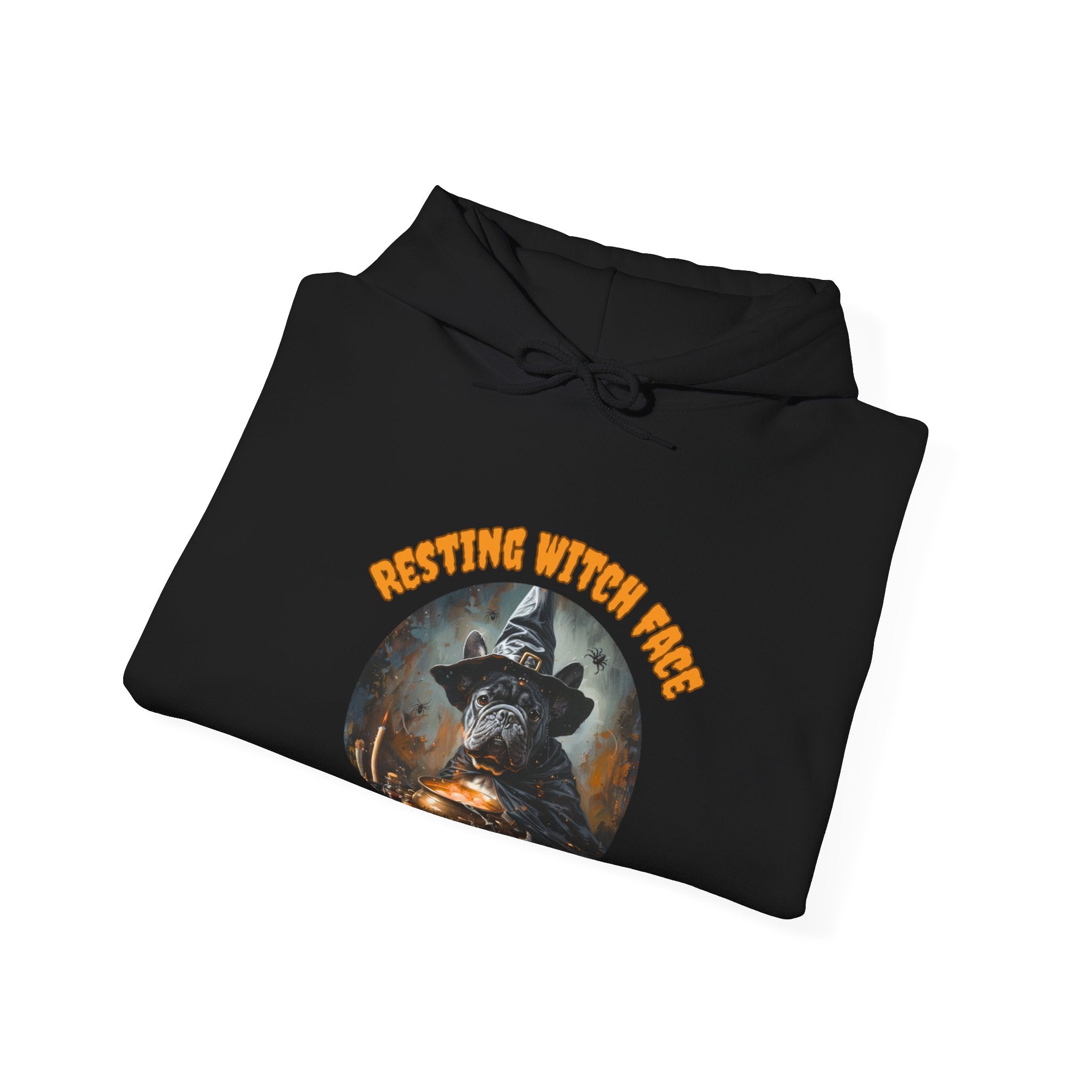 "Resting Witch Face" Halloween Bulldog Hoodie (Black/French)