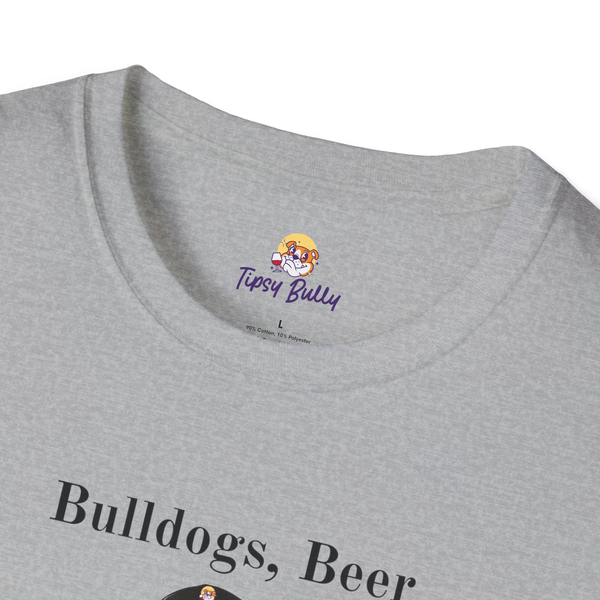 Bulldogs, Beer, and Bad Decisions" Unisex T-Shirt by Tipsy Bully (English/Black)