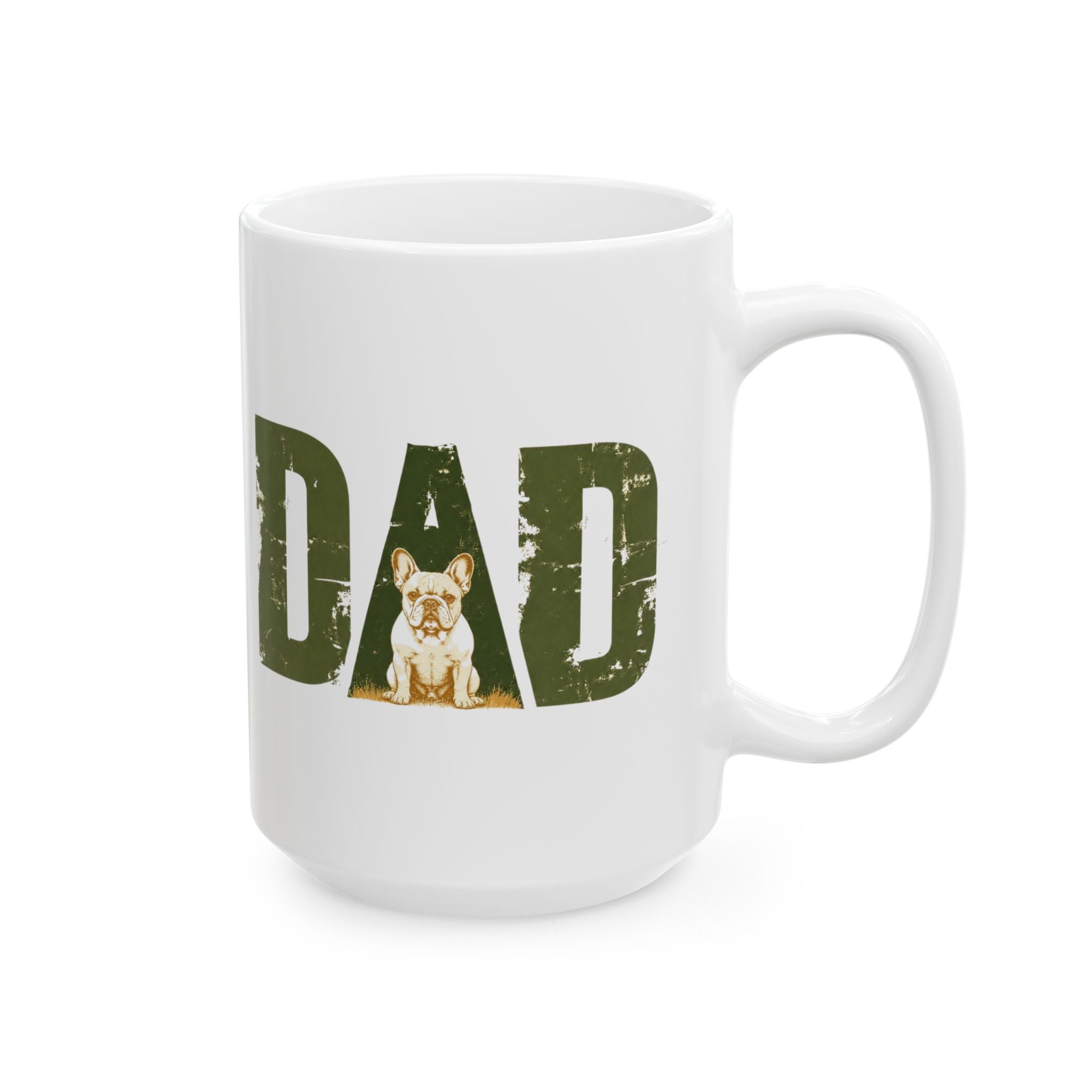 Bulldog Dad Ceramic Mug (11oz/15oz) | Distressed DAD Ceramic Mug (French)