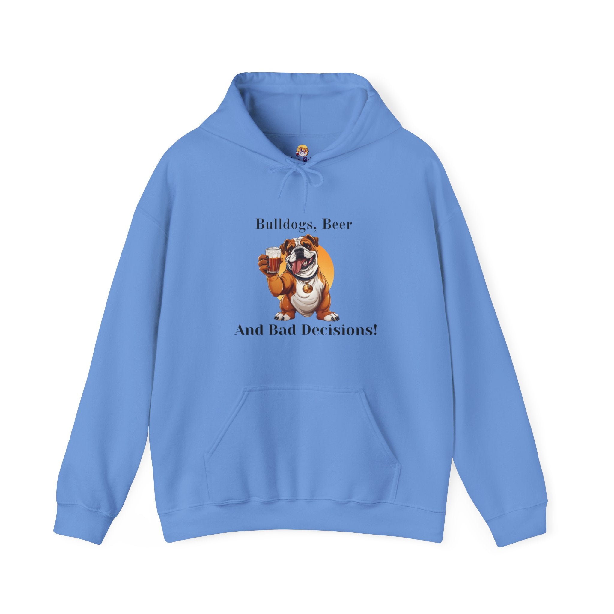 Bulldogs, Beer, and Bad Decisions" Hoodie - Your Go-To Gear for Mischievous Times! (English/Brown)