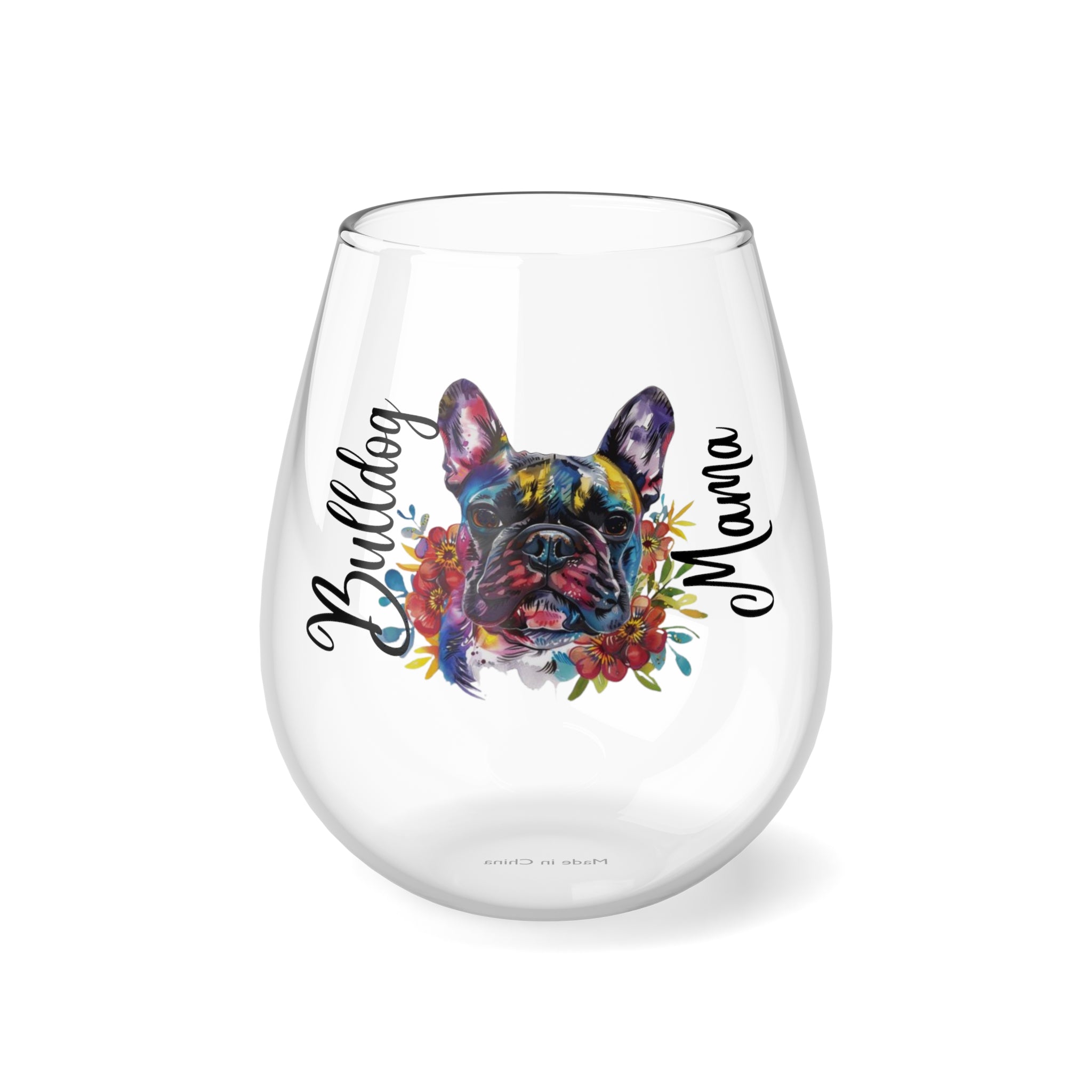 Bulldog Mama Wine Glass - Black French