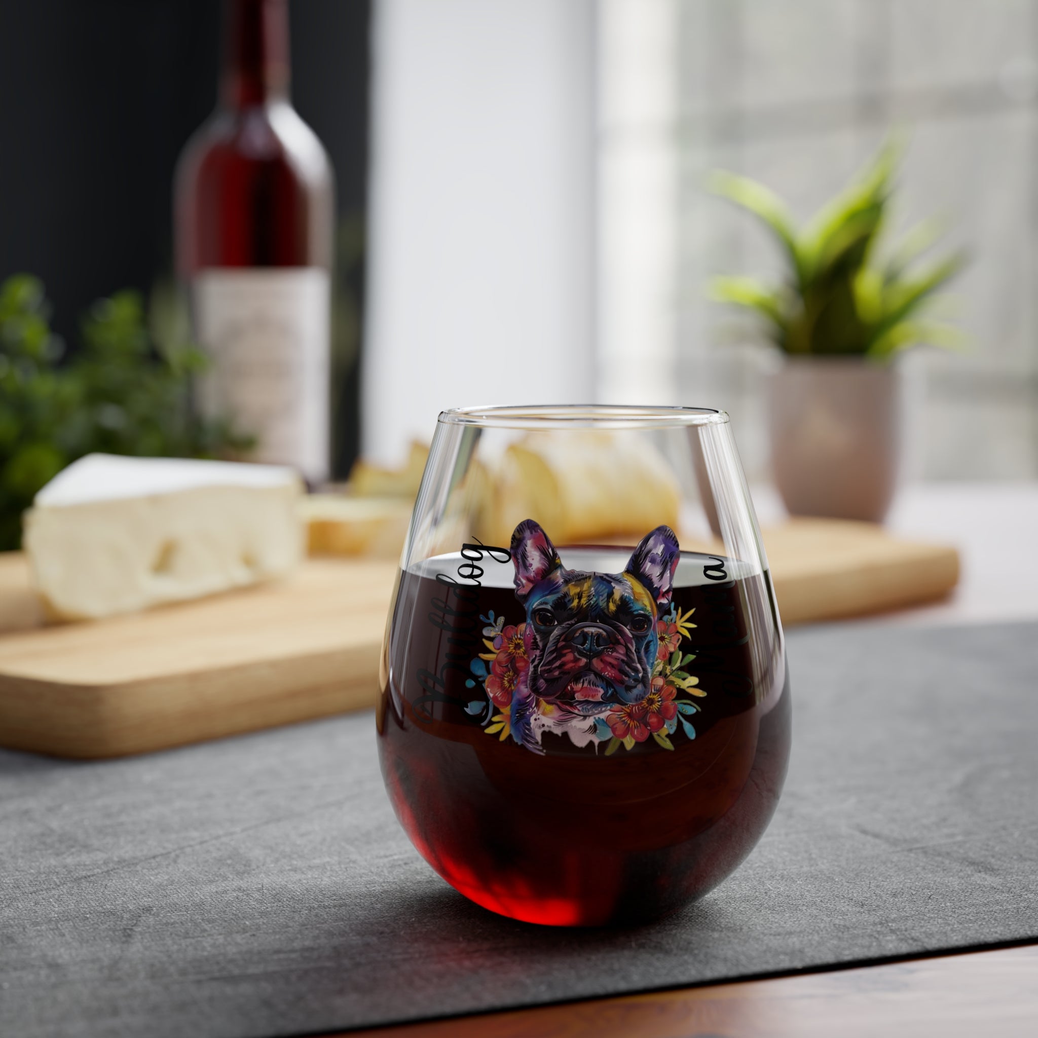 Bulldog Mama Wine Glass - Black French