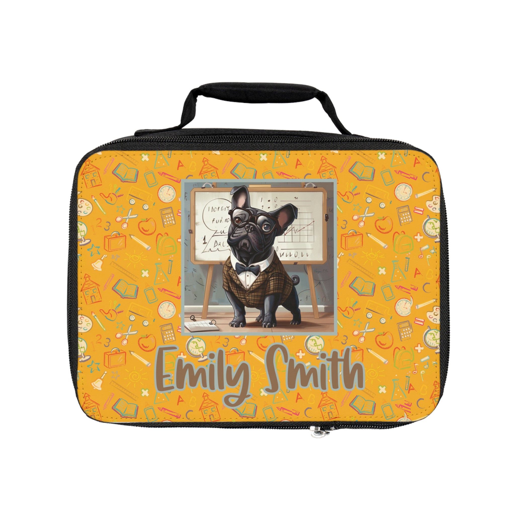 Personalized Smarty Paws Back-to-School Bulldog Lunch Bag (Black/French)