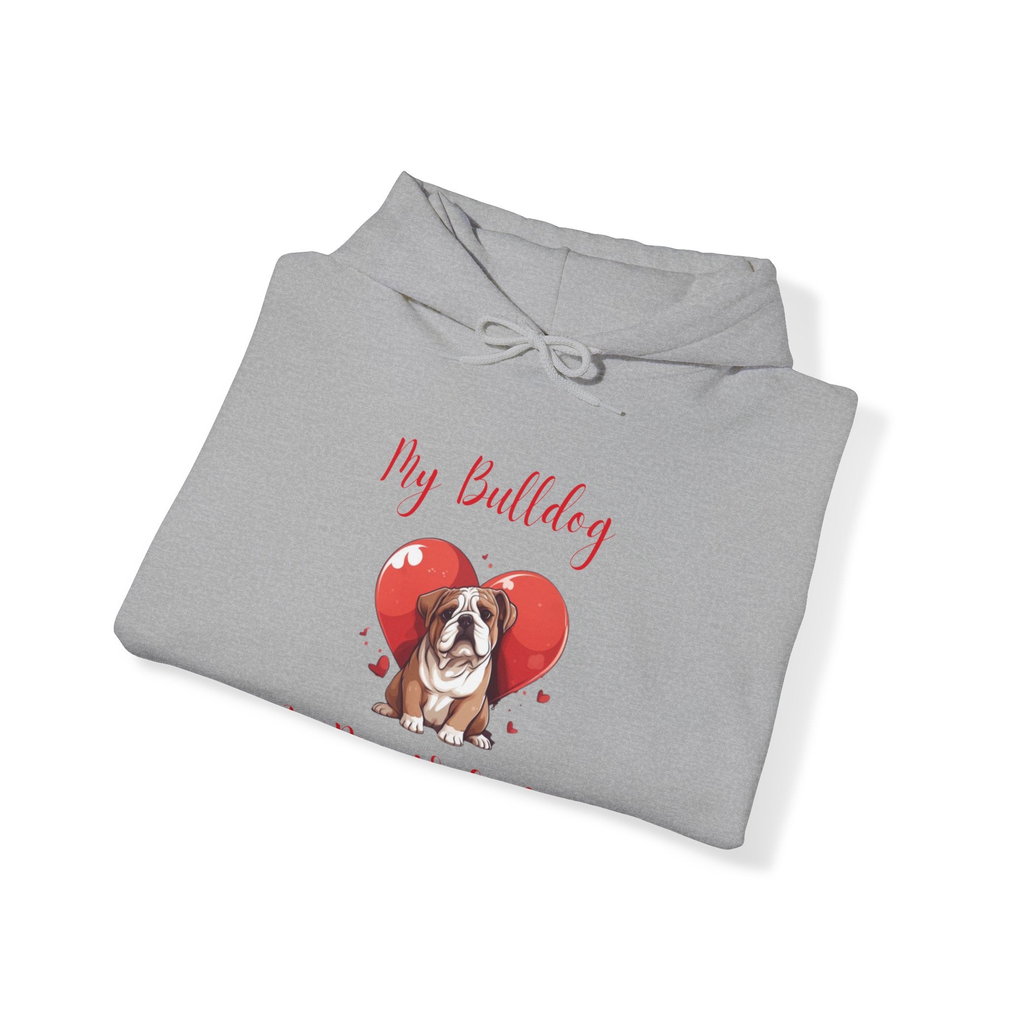 My Bulldog Is My Valentine" - Customizable Bulldog Valentine's Day Hoodie from Tipsy Bully (English/Brown)