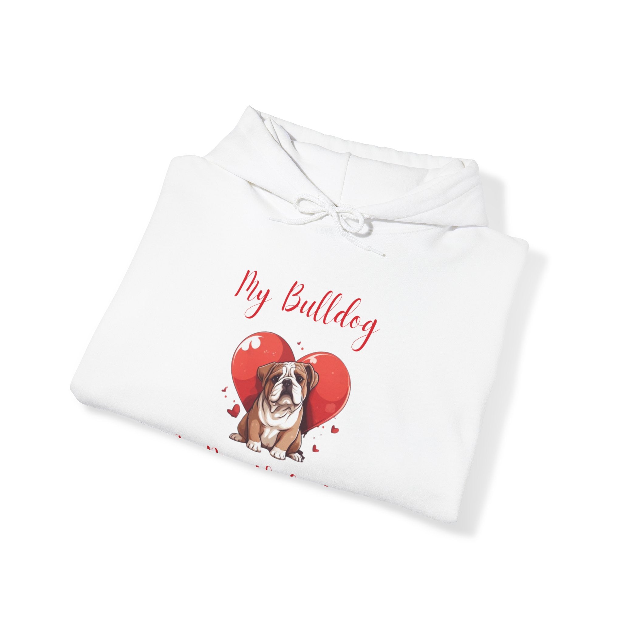 My Bulldog Is My Valentine" - Customizable Bulldog Valentine's Day Hoodie from Tipsy Bully (English/Brown)