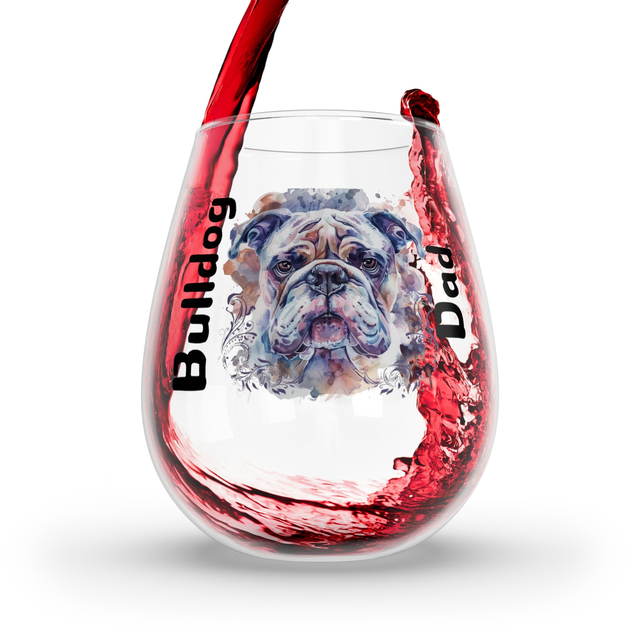 Bulldog Dad Wine Glass - Brown English