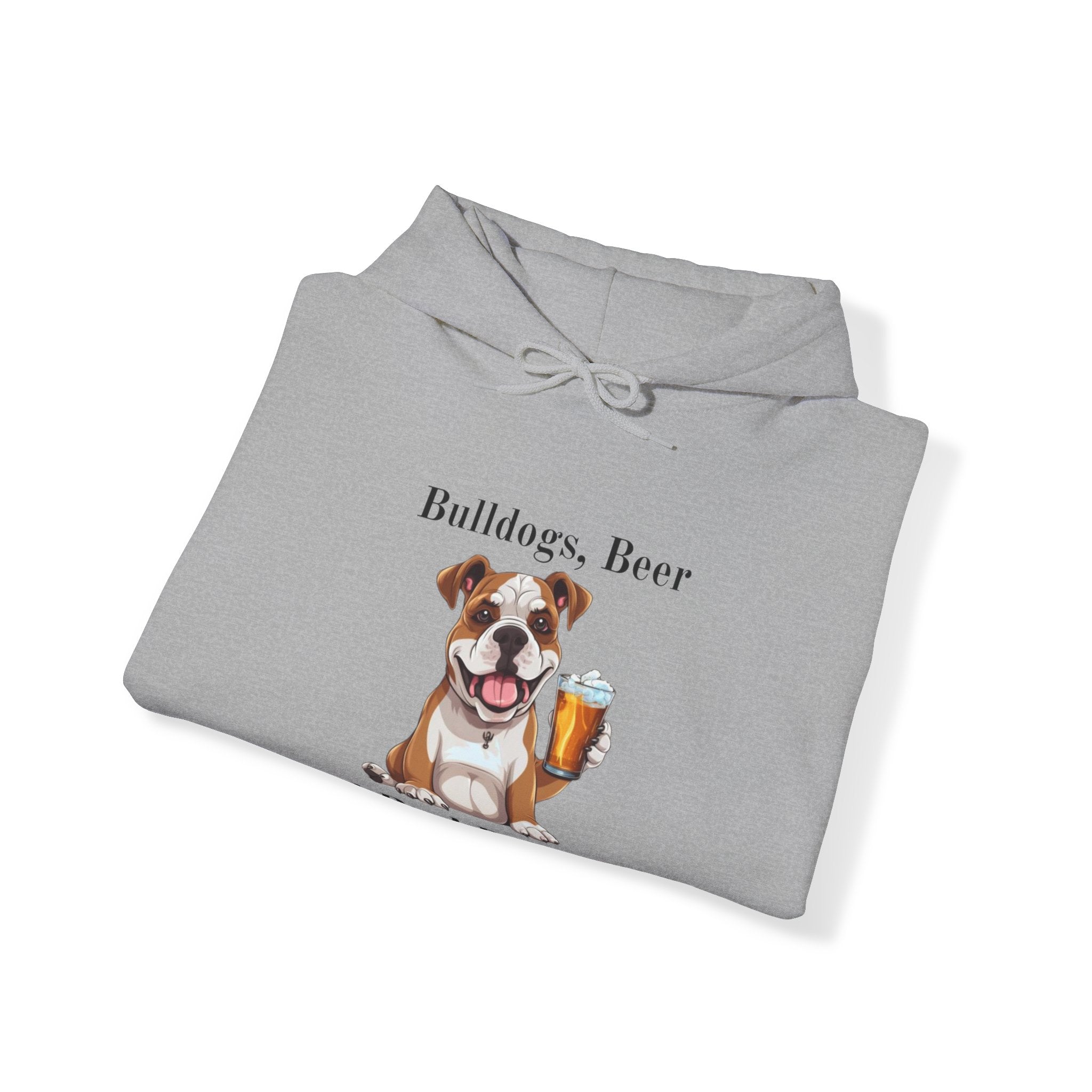 Bulldogs, Beer, and Bad Decisions" Hoodie - Your Go-To Gear for Mischievous Times! (American/White)