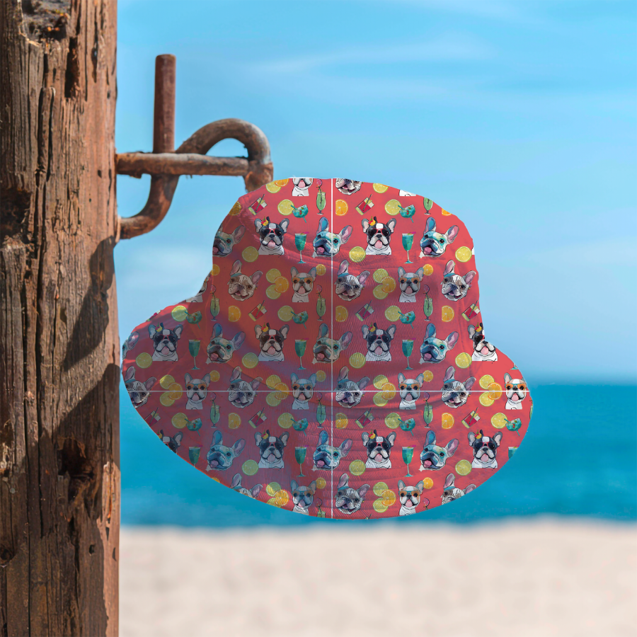 Tipsy Bully Unisex Summer Cocktail Bucket Hat (French/Pinkish Red)
