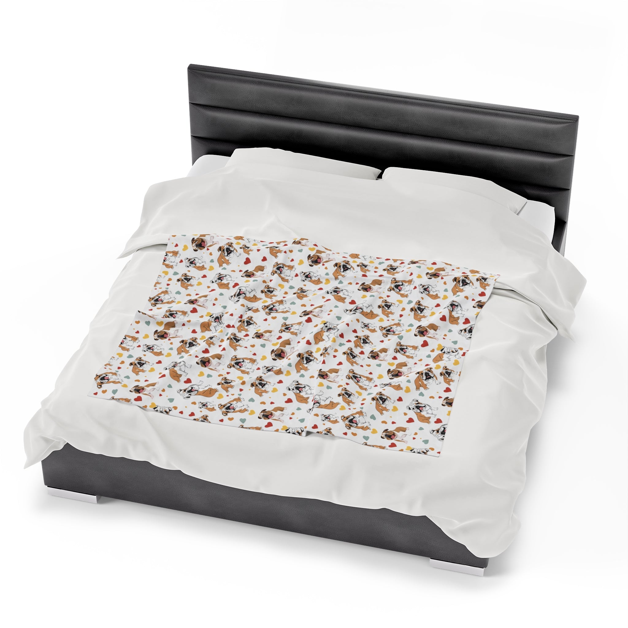Bulldog Cuddle Haven: All-Over-Print Velveteen Blanket (English)