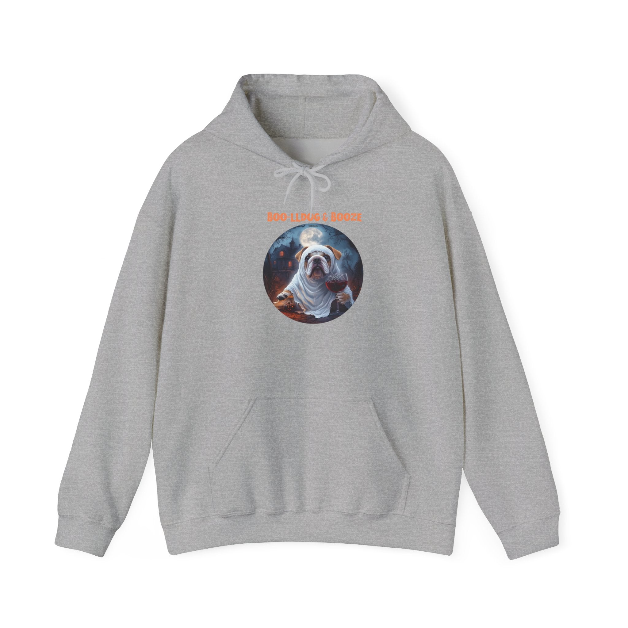 Boo-lldog & Booze Halloween Bulldog Hoodie (White/English)