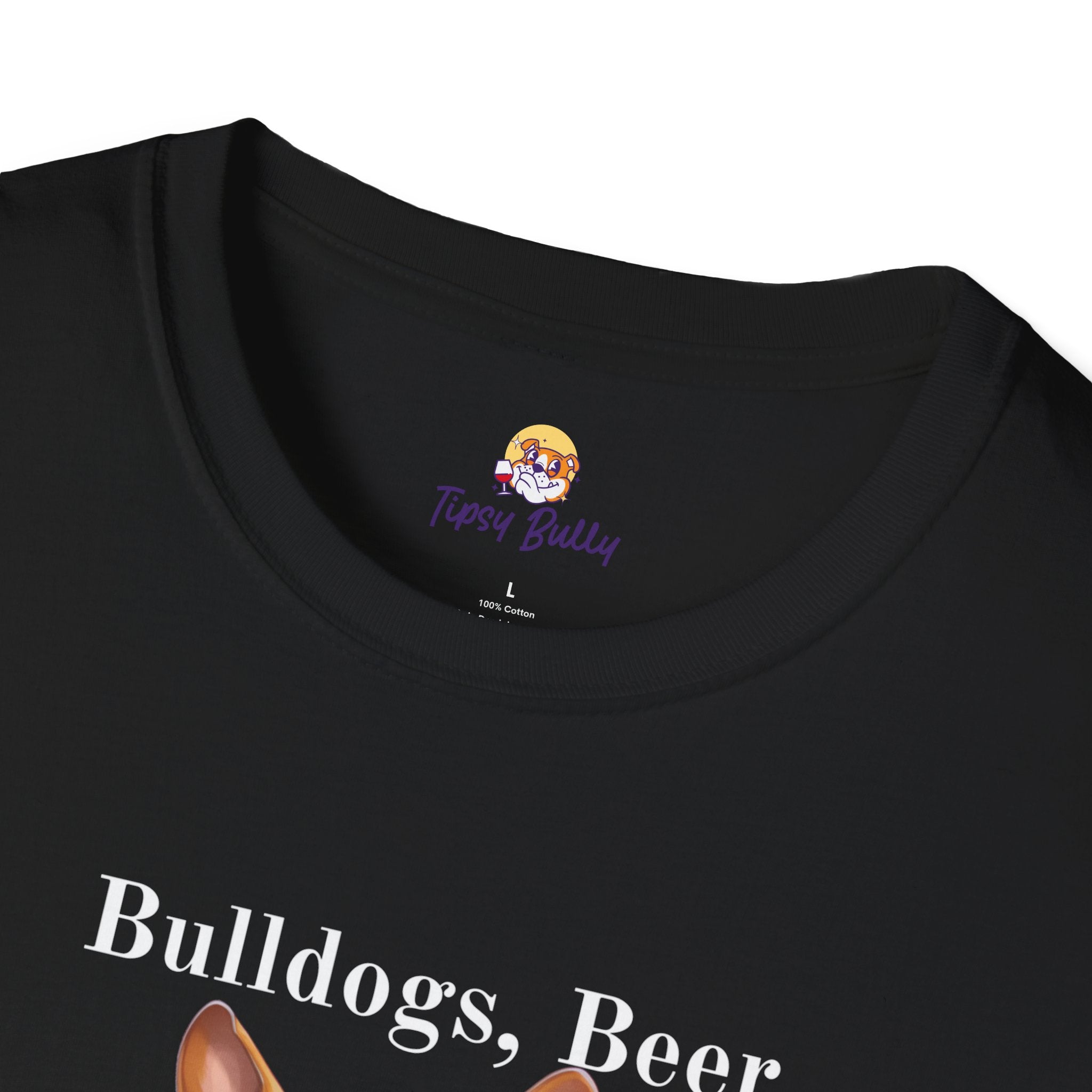 Bulldogs, Beer, and Bad Decisions" Unisex T-Shirt by Tipsy Bully (French/Brown)