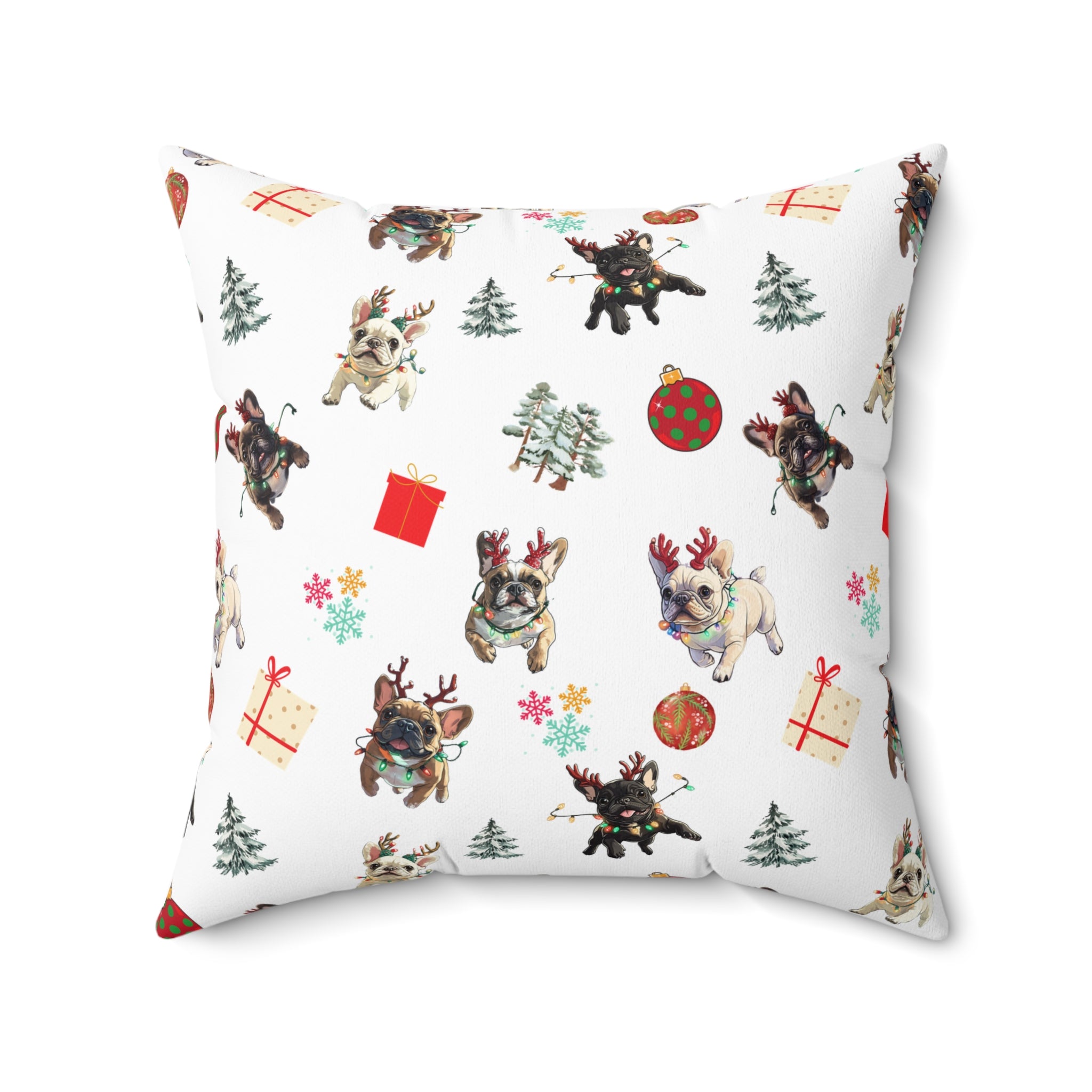 “Tipsy Bulldogs” Christmas pillow (French)
