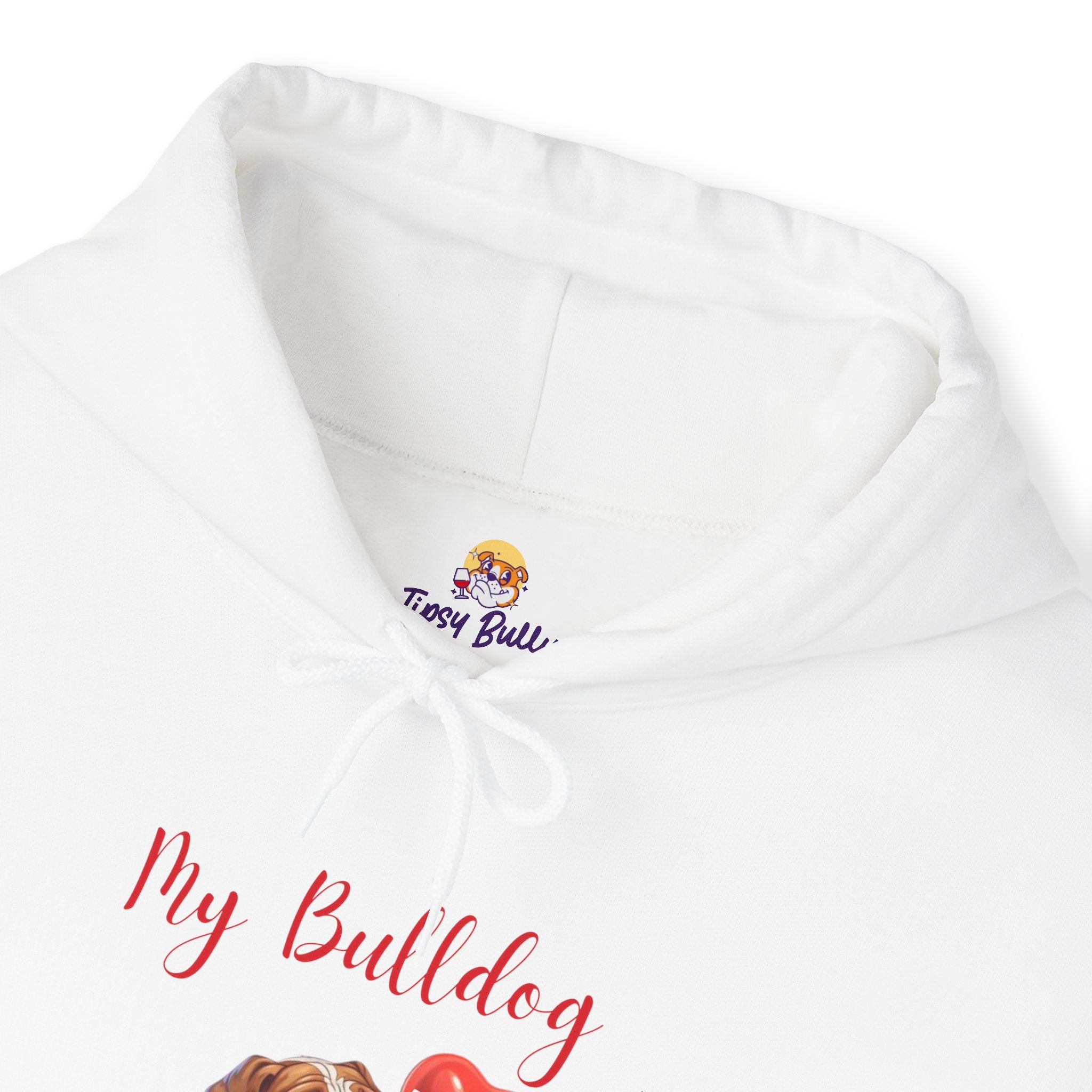 My Bulldog Is My Valentine" - Customizable Bulldog Valentine's Day Hoodie from Tipsy Bully (English/Brown)
