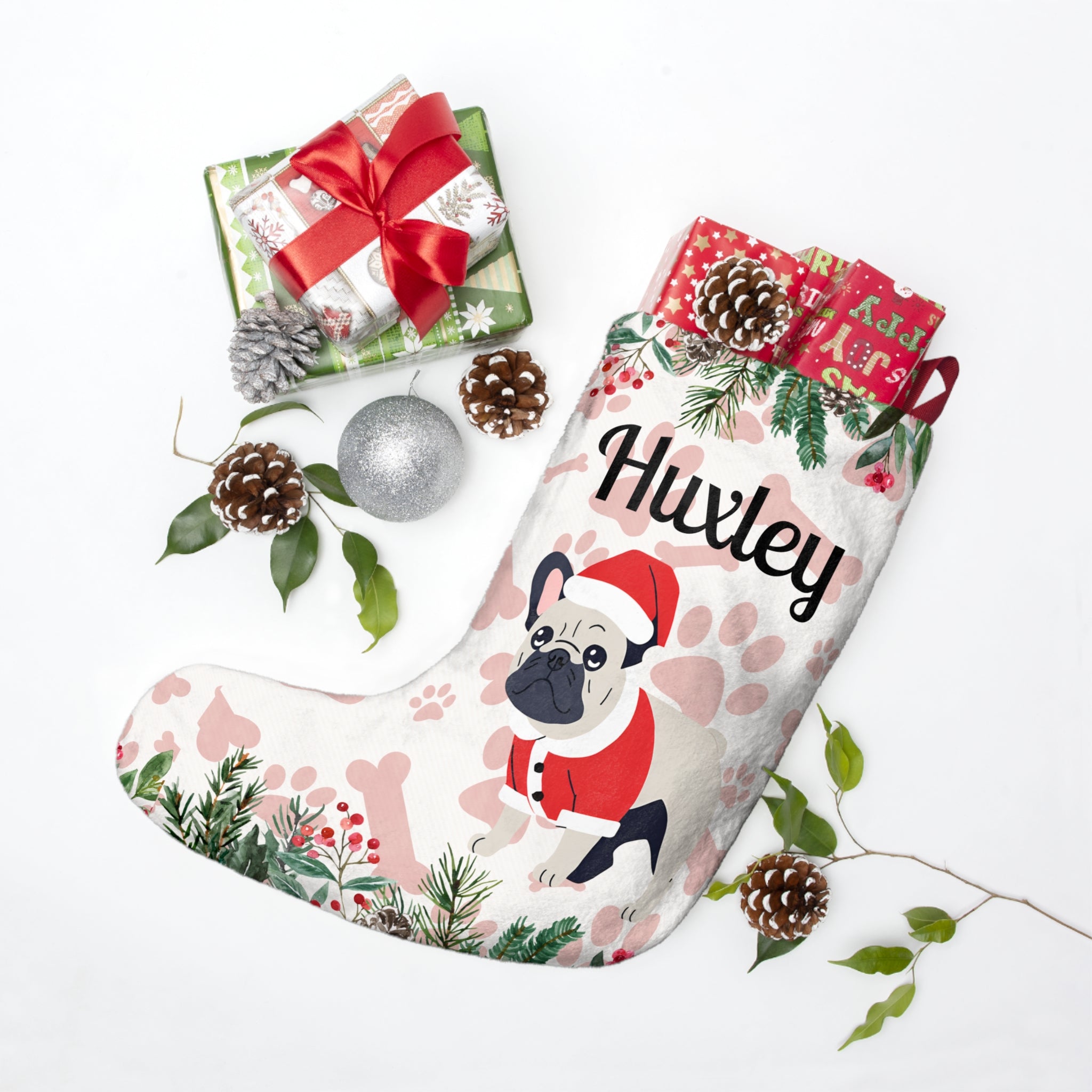 Personalized Bulldog Christmas Stockings (French)
