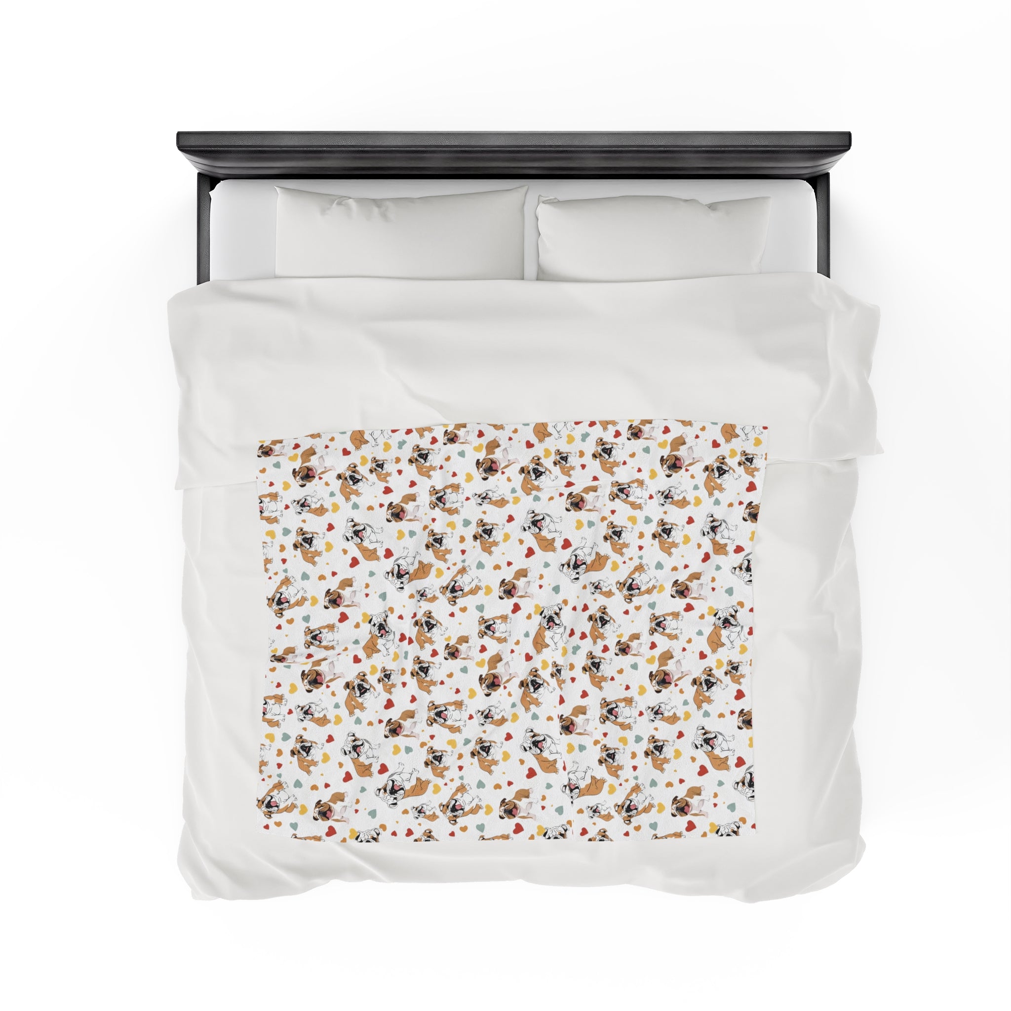 Bulldog Cuddle Haven: All-Over-Print Velveteen Blanket (English)