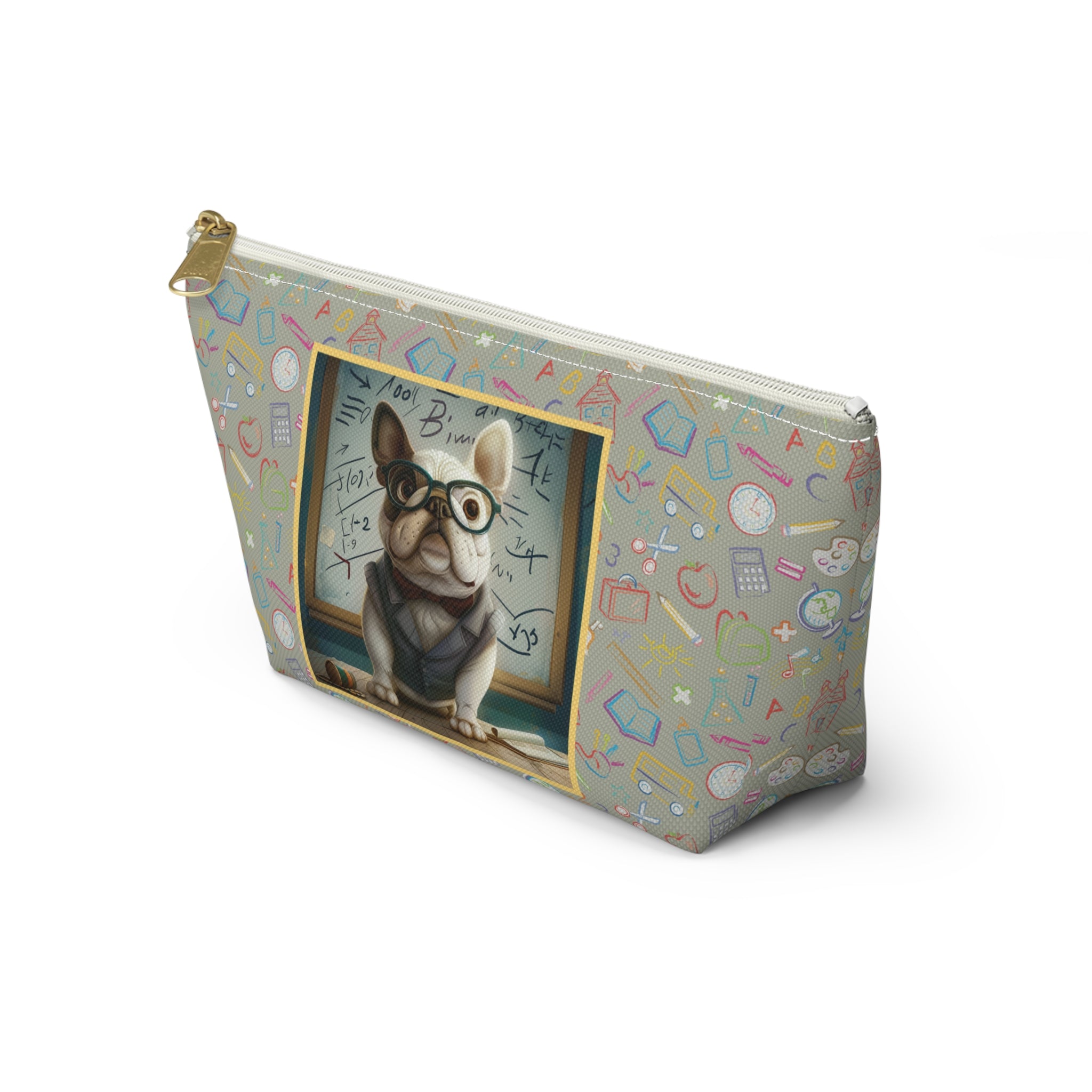 Smarty Paws Back-to-School Bulldog Accessory Pouch detail shot - French Bulldog mom bags | Tipsy Bully