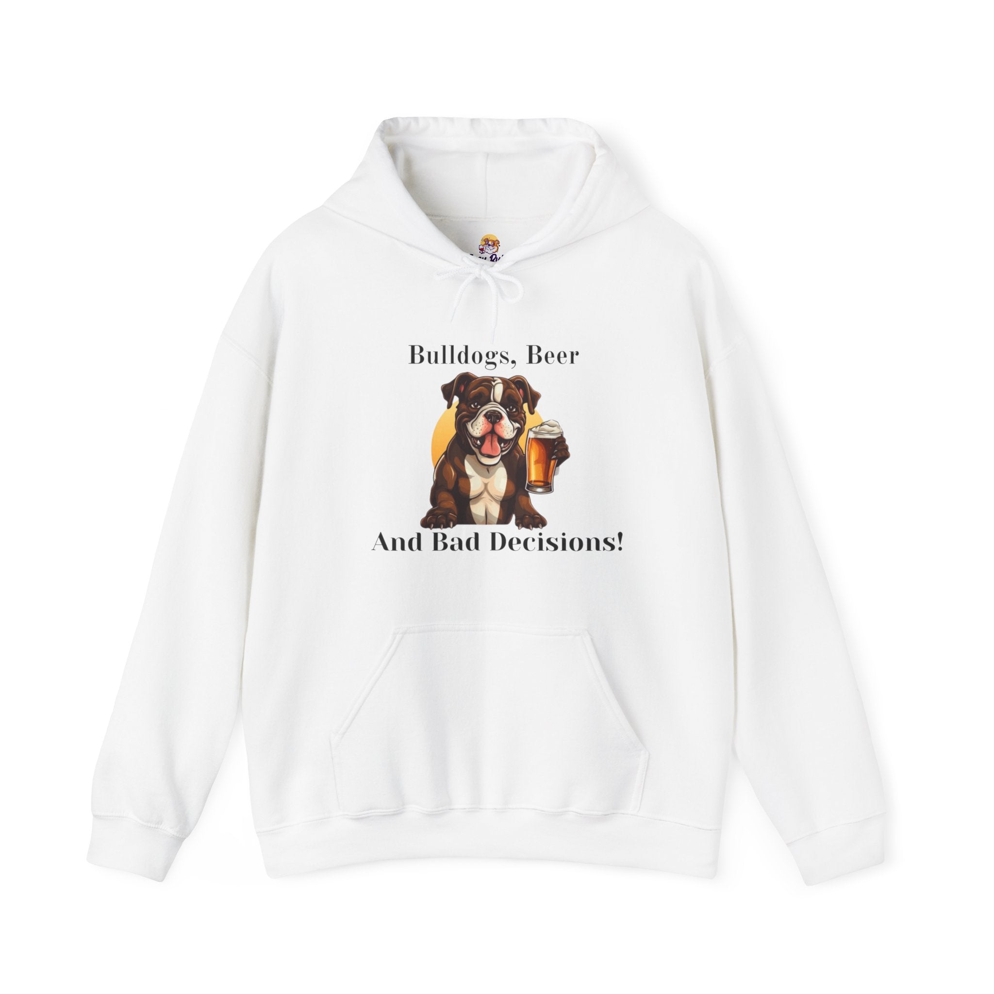 Bulldogs, Beer, and Bad Decisions" Hoodie - Your Go-To Gear for Mischievous Times! (American/Brown)