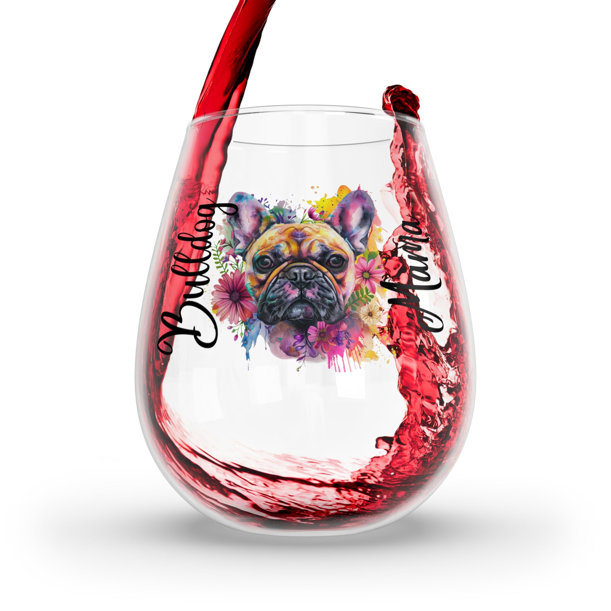 Bulldog Mama Wine Glass - Brown French