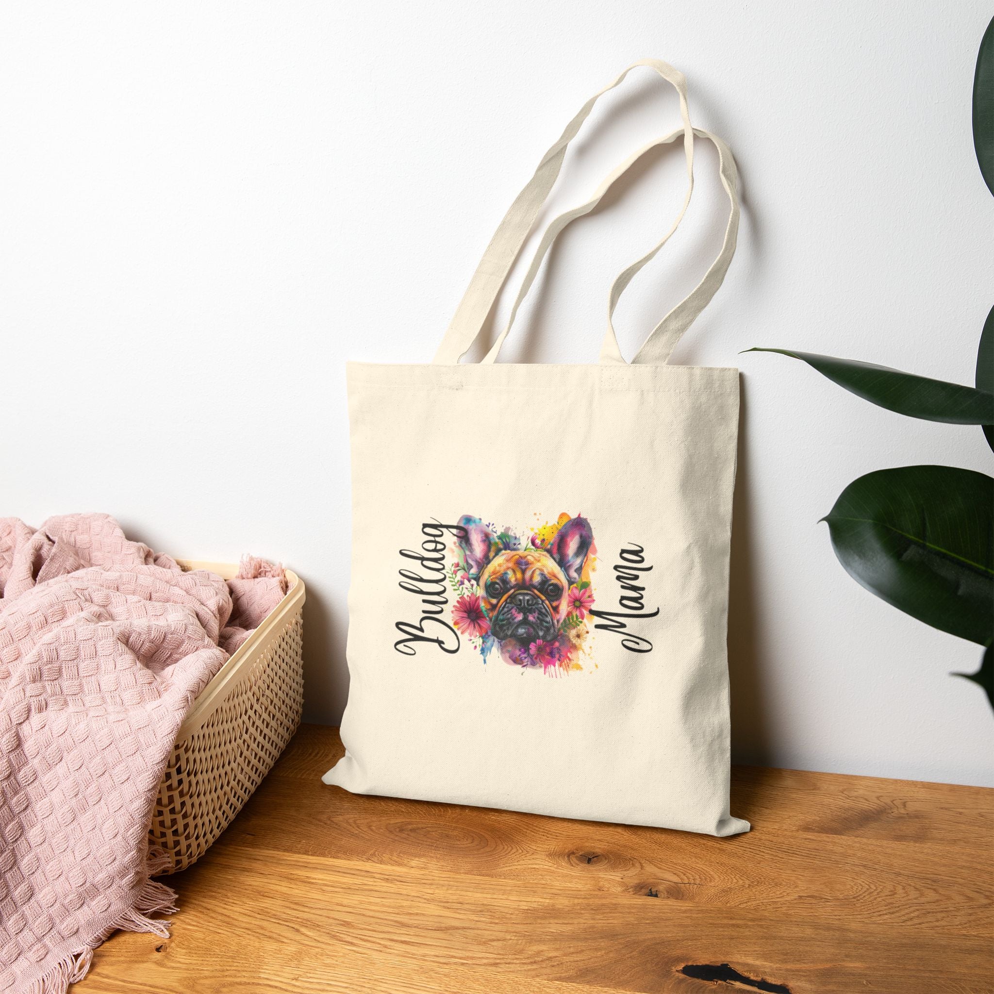 Bulldog Mama Cotton Canvas Tote Bag (French2)