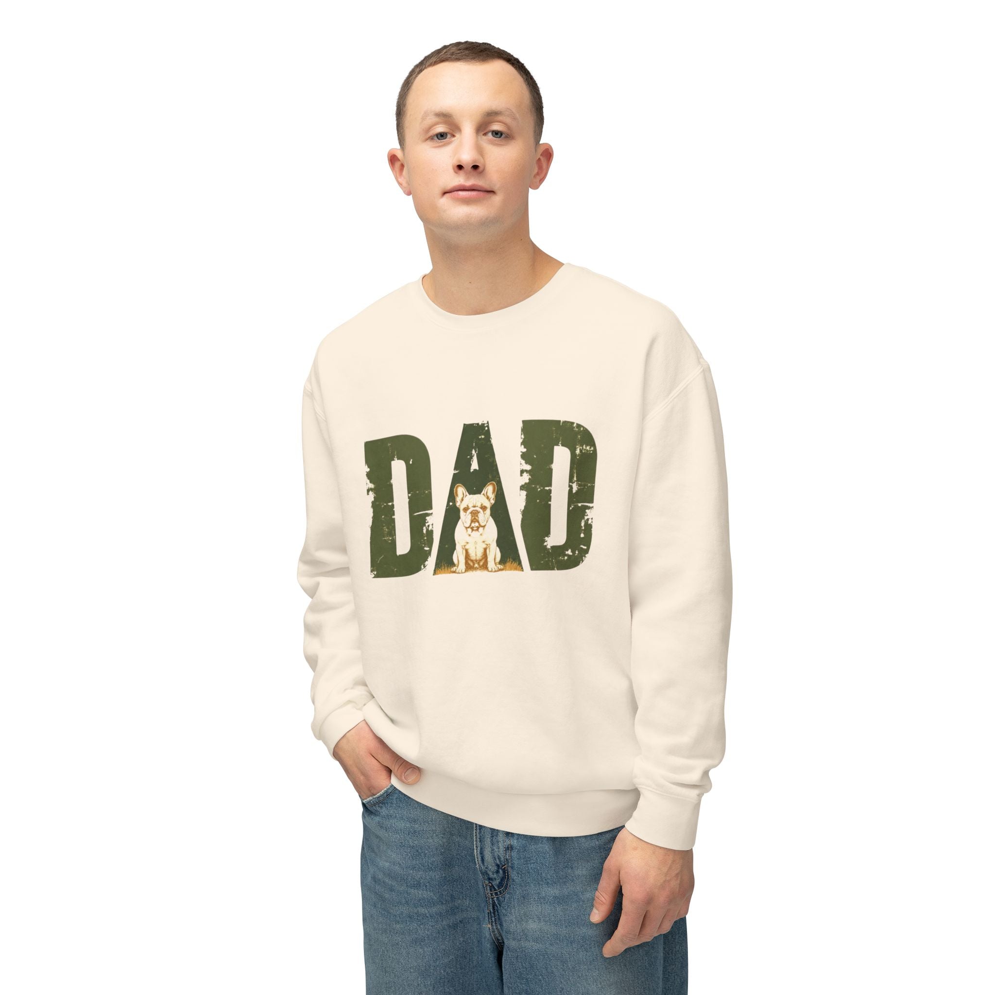 Bulldog Dad Crewneck Sweatshirt | Distressed DAD Sweatshirt for Bulldog Dads (English)