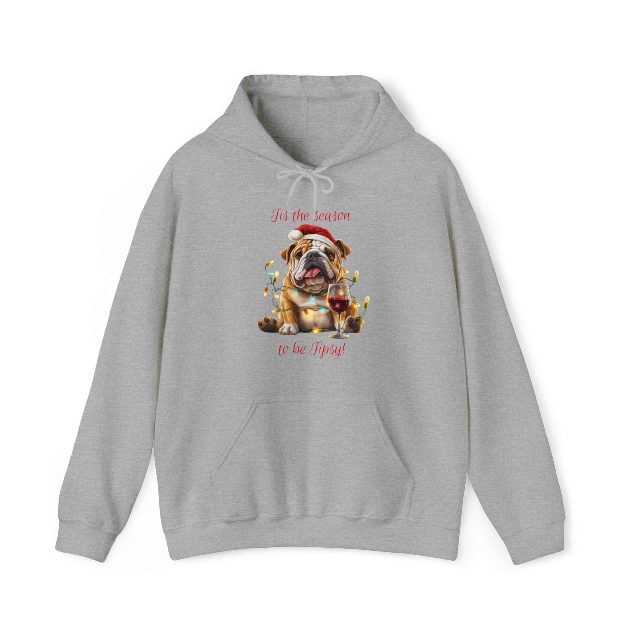 English Bulldog Xmas Hoodie - Tis the Season to be Tipsy