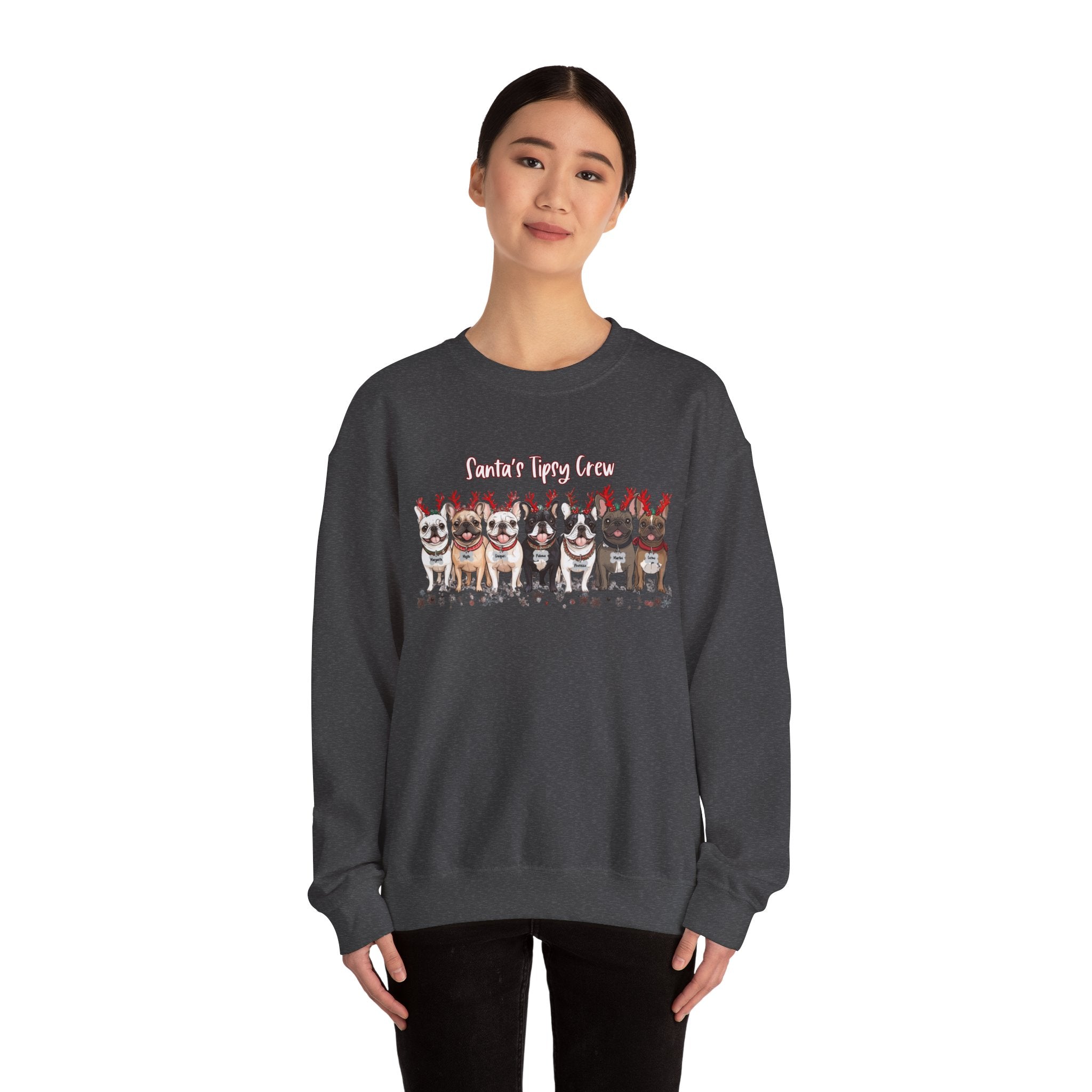 “Santa’s Tipsy Crew” Christmas Crewneck Sweatshirt - Unisex option 18 - French Bulldog mom sweatshirt | Tipsy Bully