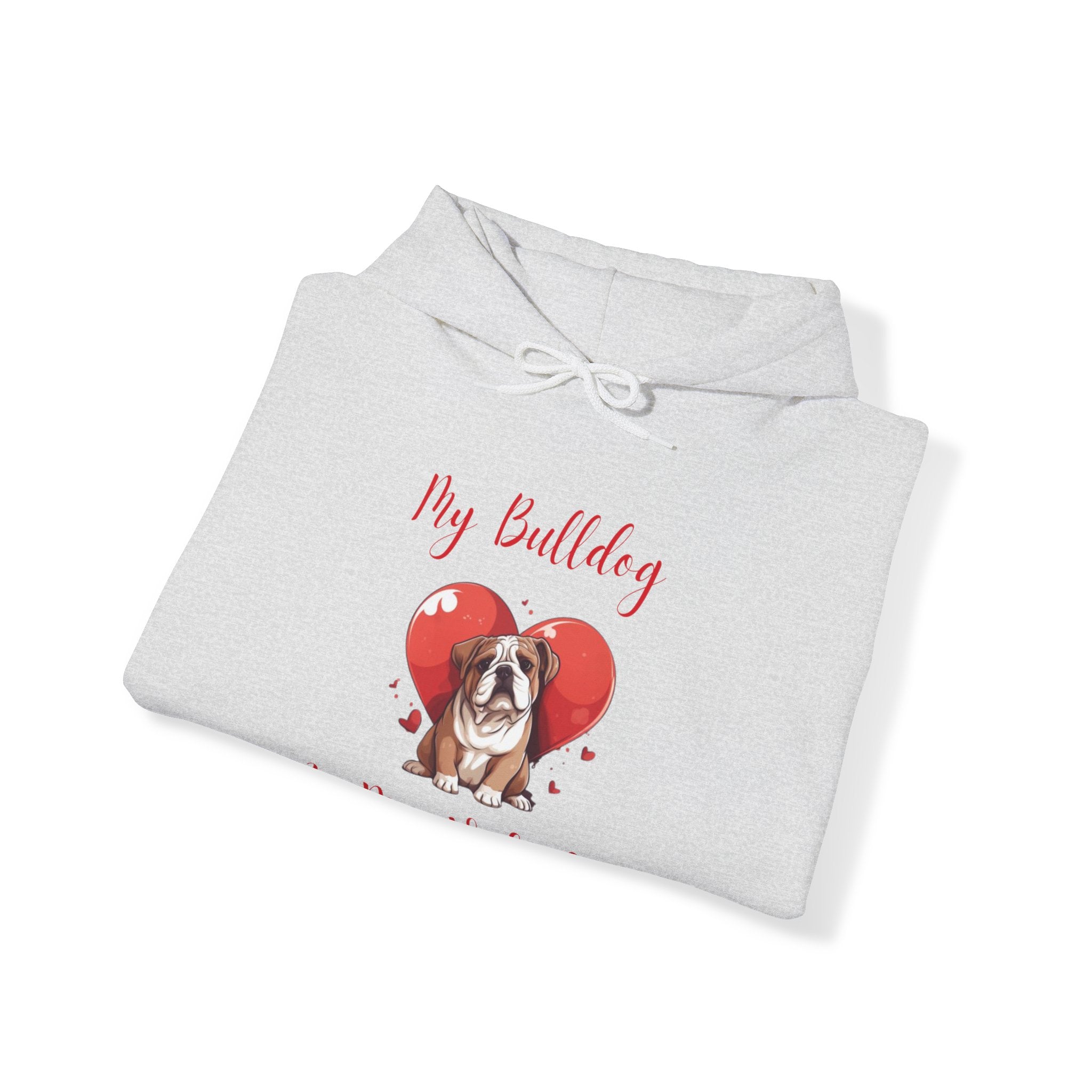 My Bulldog Is My Valentine" - Customizable Bulldog Valentine's Day Hoodie from Tipsy Bully (English/Brown)