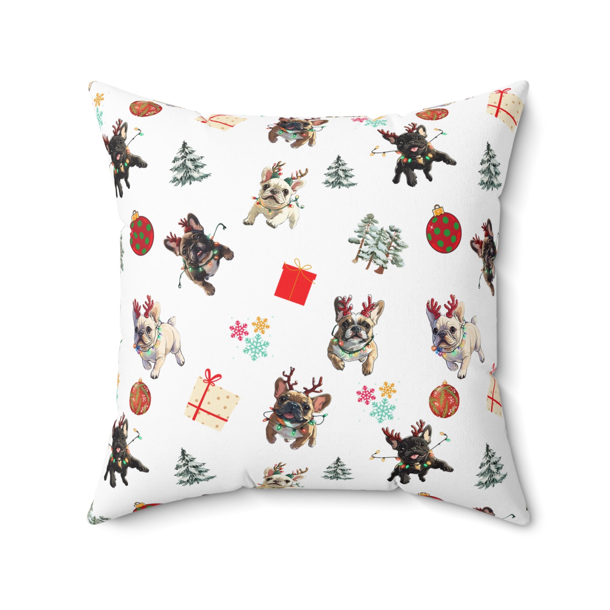 “Tipsy Bulldogs” Christmas pillow (French)