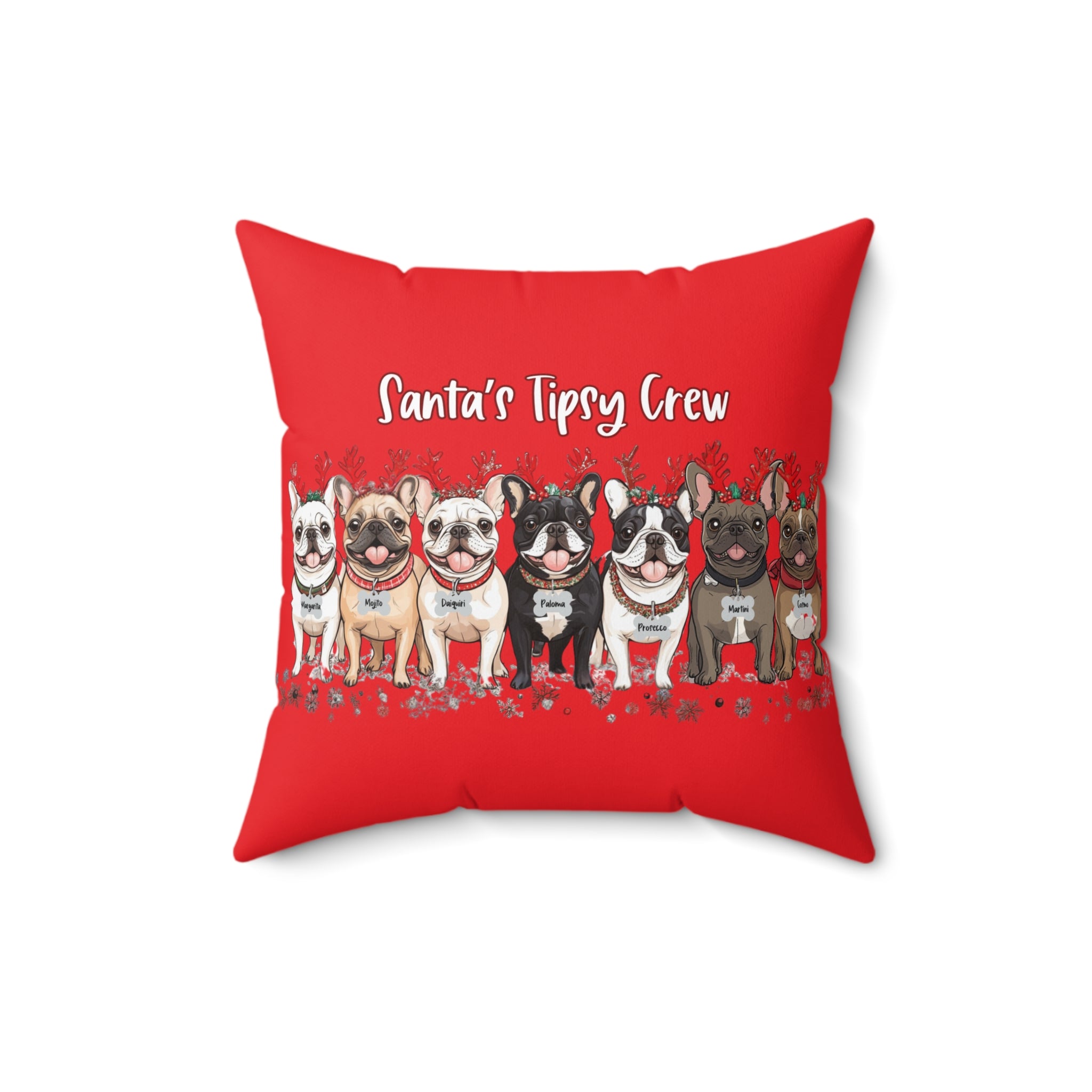 “Santa’s Tipsy Crew” Christmas pillow (Red/French)