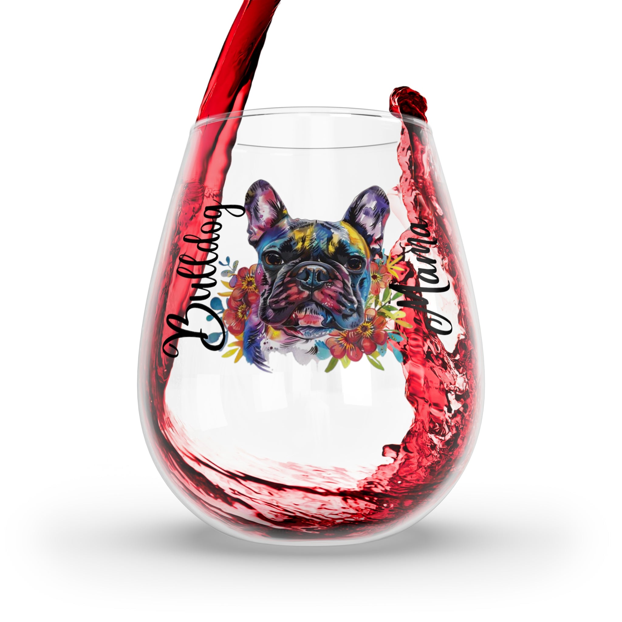 Bulldog Mama Wine Glass - Black French