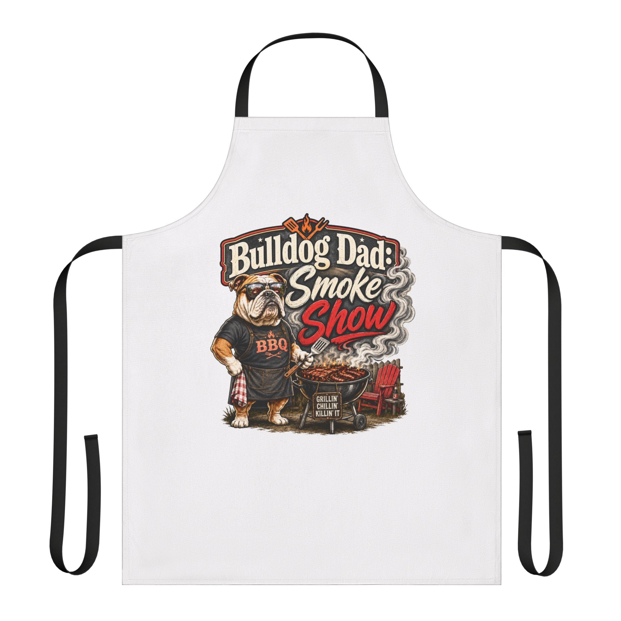 Bulldog Dad BBQ Apron – "Smoke Show" Grilling Gift for Fathers (English)