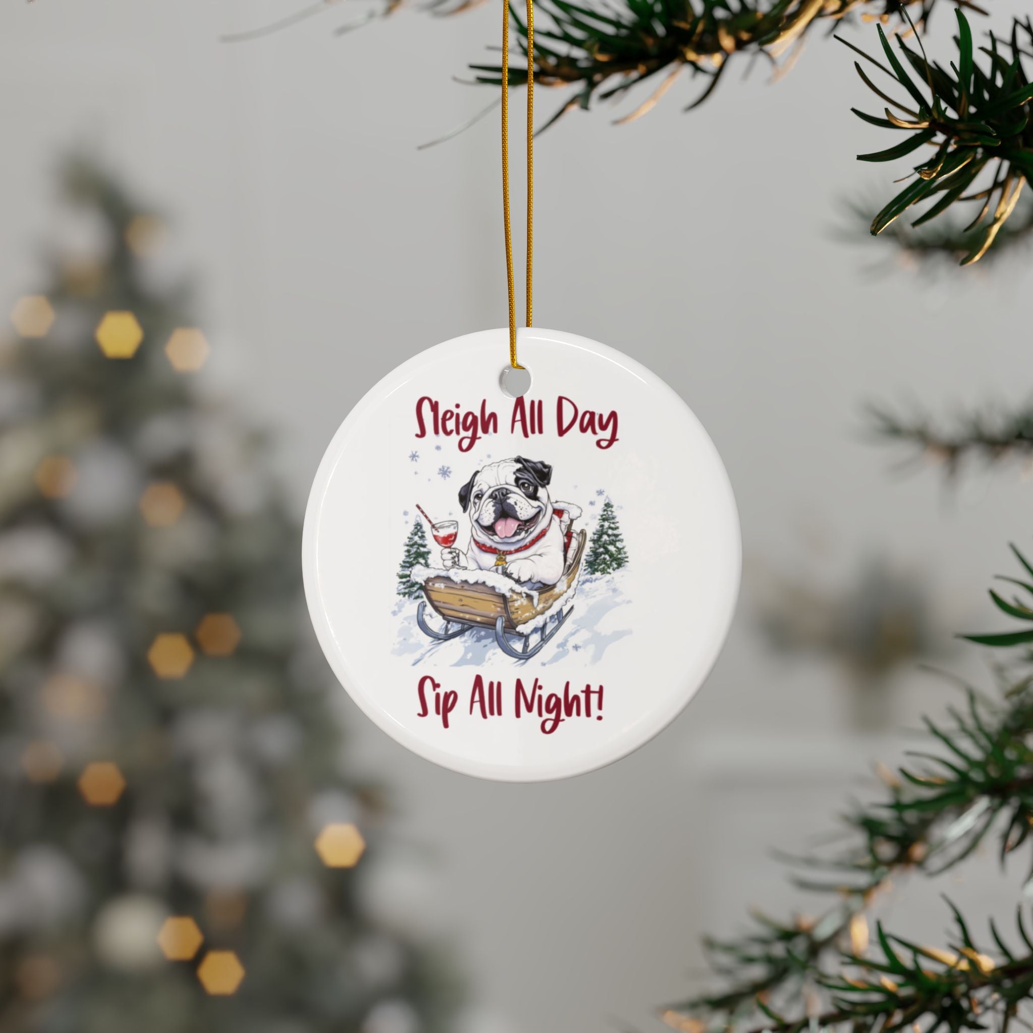 Sleigh All Day, Sip All Night Xmas Ornament (1pc, 3pcs, 5pcs, 10pcs/English)