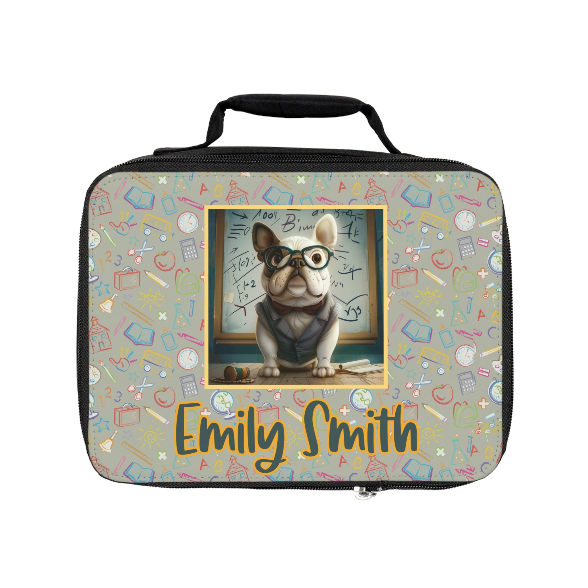 Personalized Smarty Paws Back-to-School Bulldog Lunch Bag (White/French)