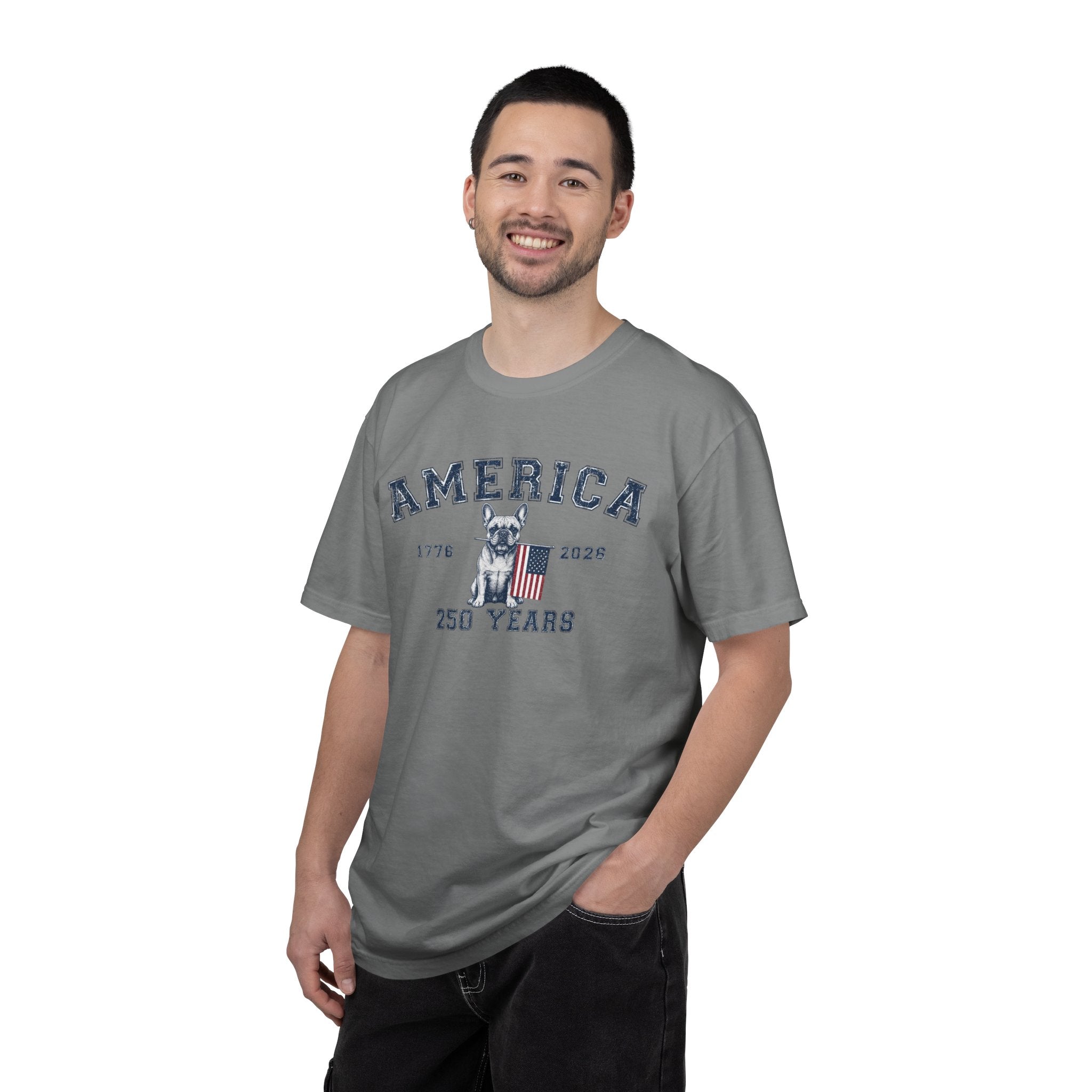 America 250 Years Bulldog T-Shirt | Patriotic Garment-Dyed Tee (French)