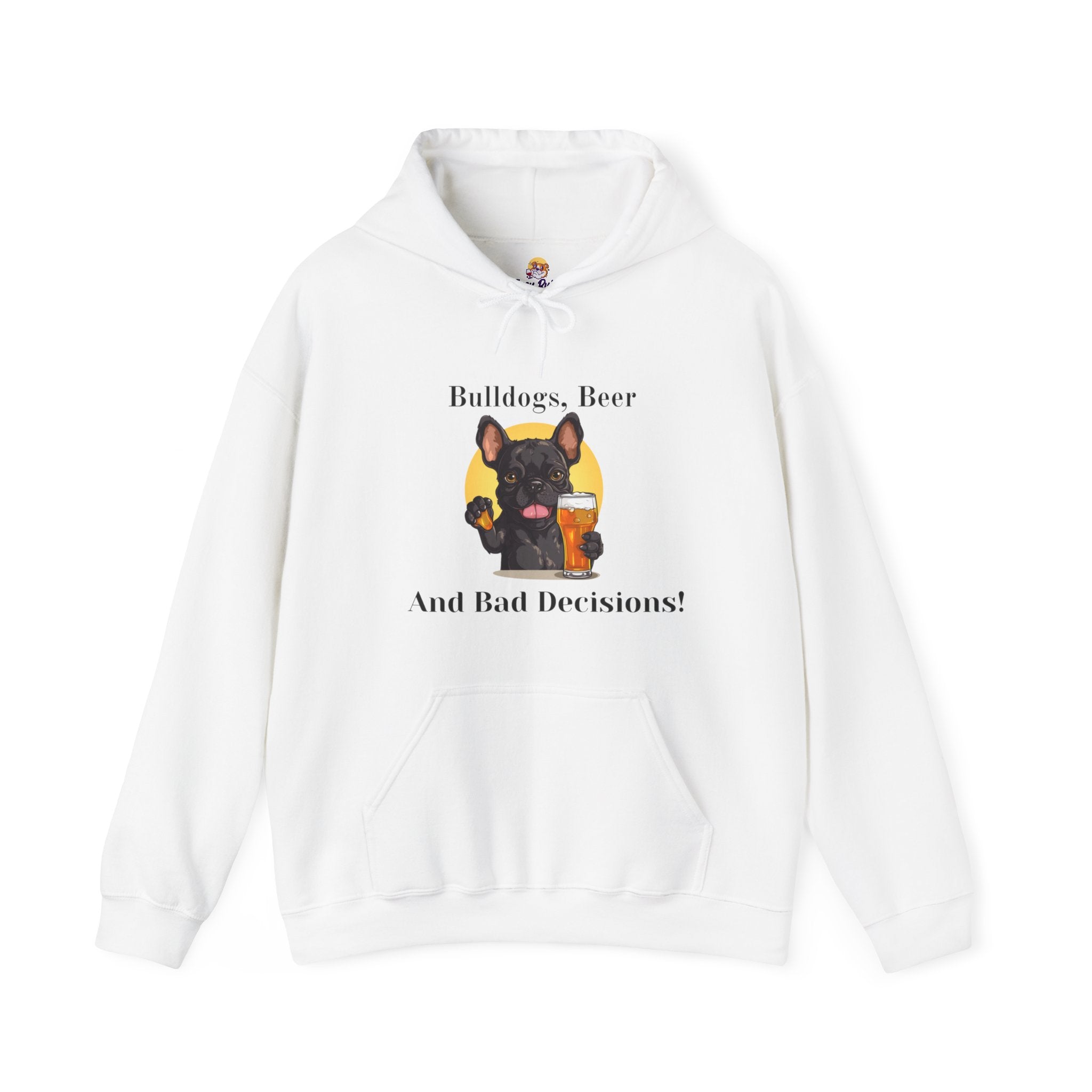 Bulldogs, Beer, and Bad Decisions" Hoodie - Your Go-To Gear for Mischievous Times! (French/Black)