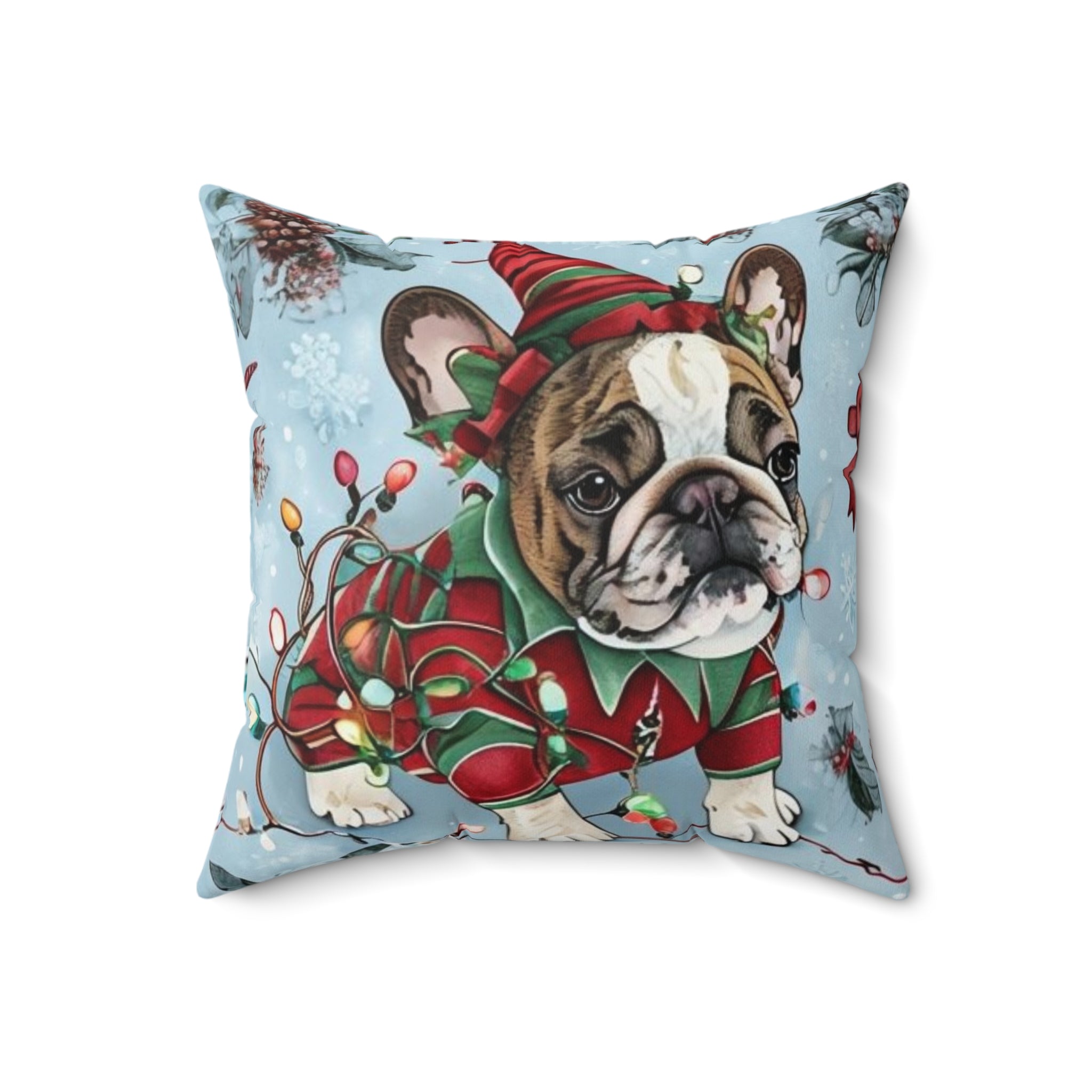 “Holiday Bulldog Wonderland” Christmas pillow (French)