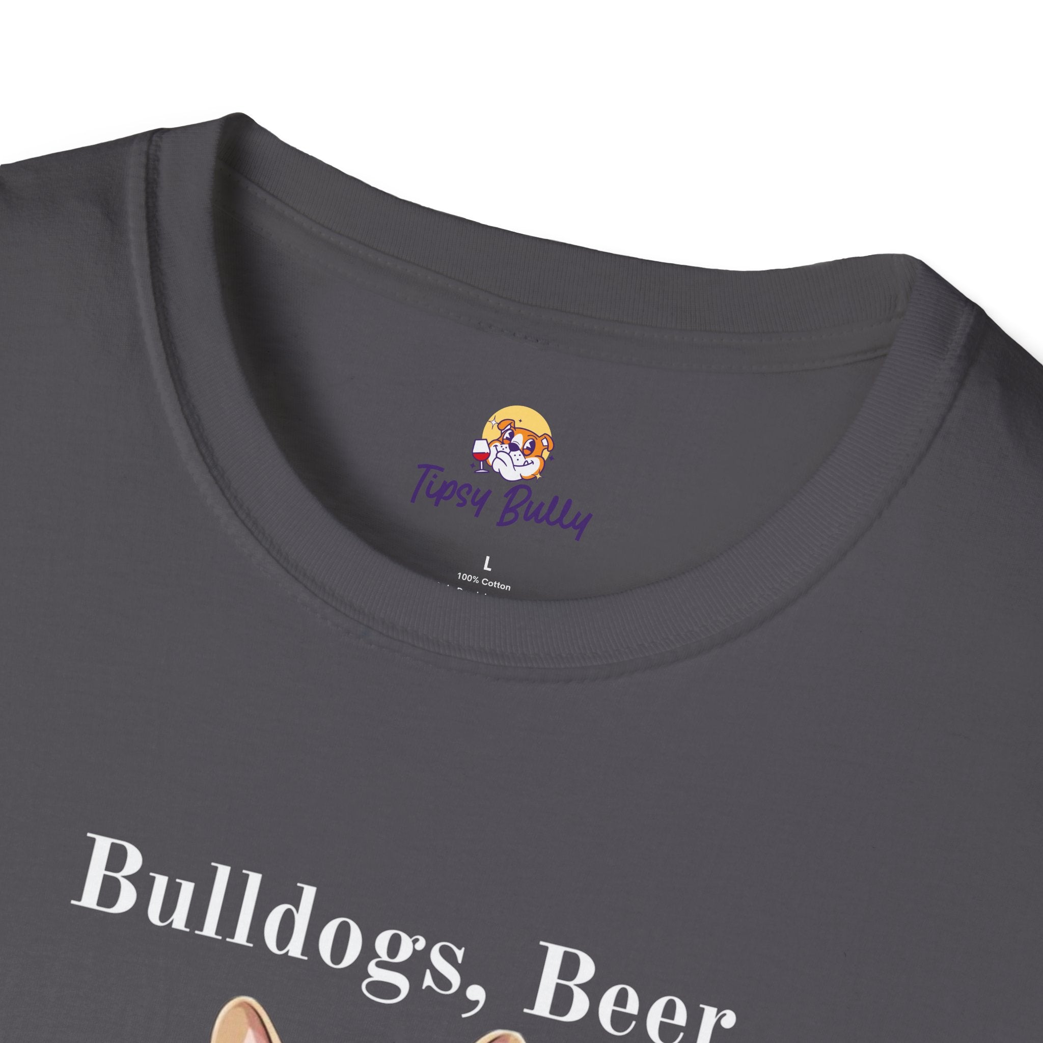 Bulldogs, Beer, and Bad Decisions" Unisex T-Shirt by Tipsy Bully (French/White)