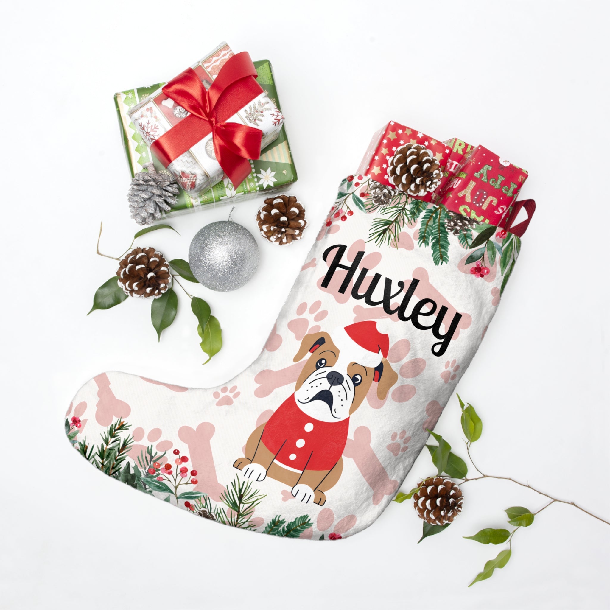 Personalized Bulldog Christmas Stockings (English)