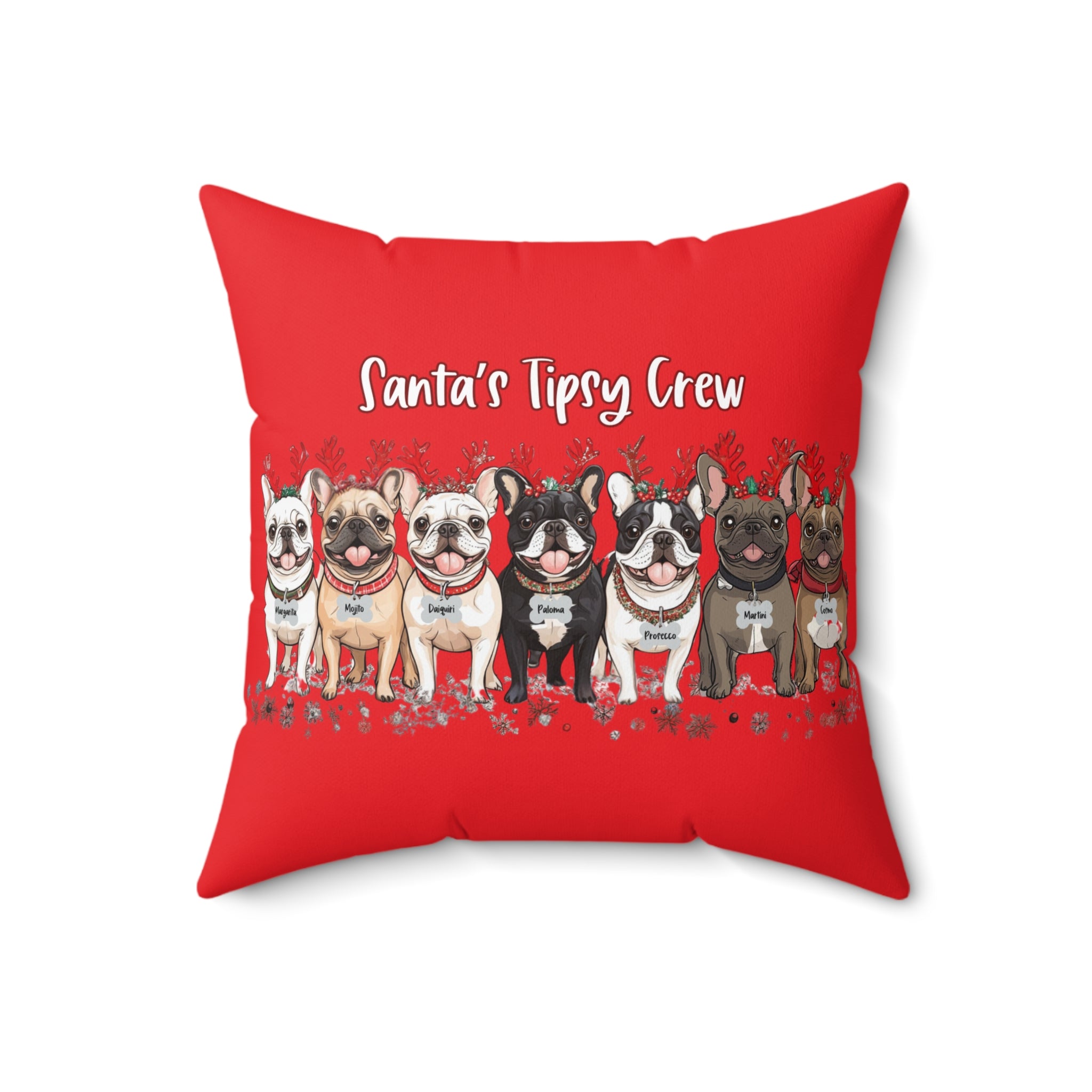 “Santa’s Tipsy Crew” Christmas pillow (Red/French)