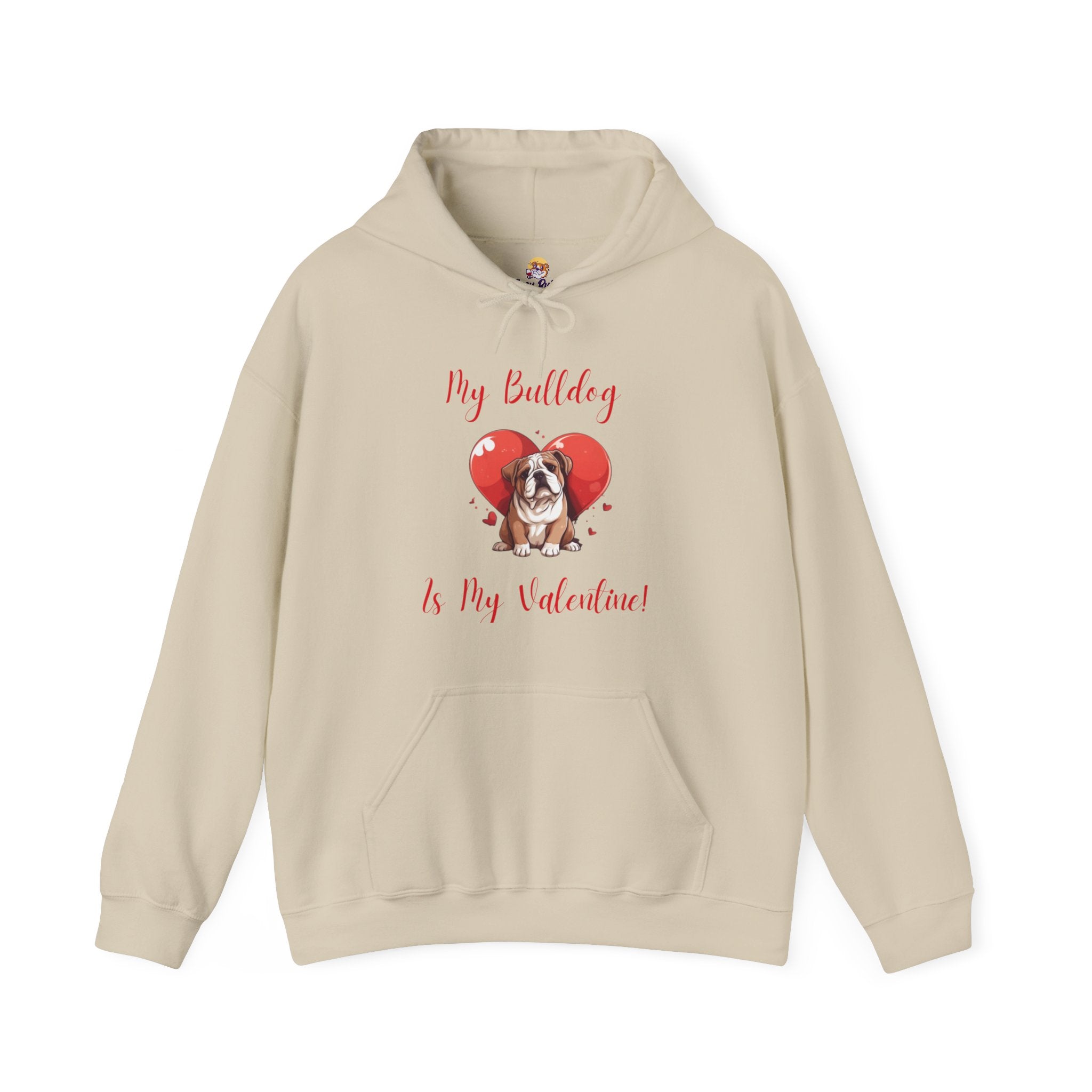 My Bulldog Is My Valentine" - Customizable Bulldog Valentine's Day Hoodie from Tipsy Bully (English/Brown)