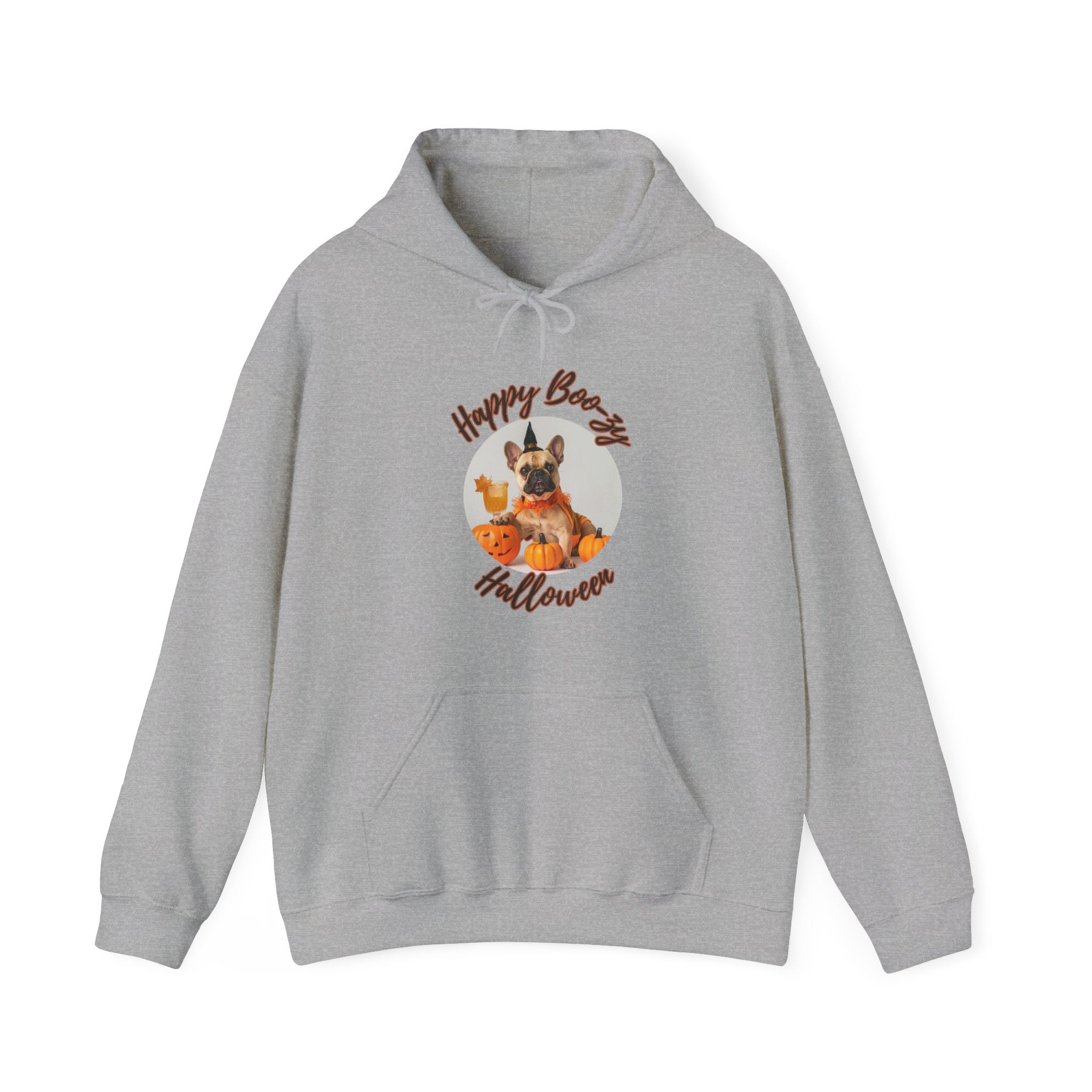 "Happy Boo-zy Haloween" Halloween Bulldog Hoodie (Tan/French)