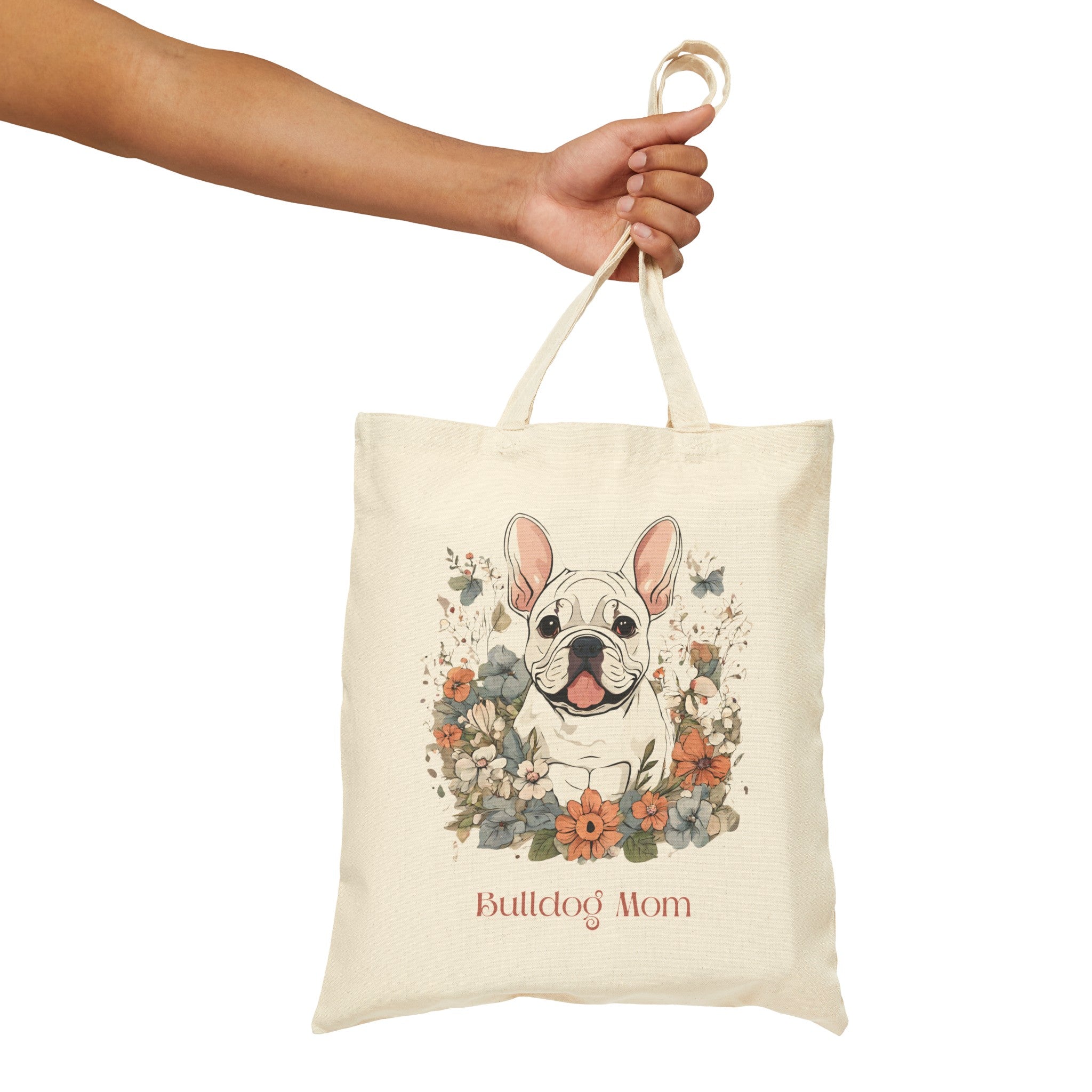 Bulldog Mom Canvas Tote (French/White)