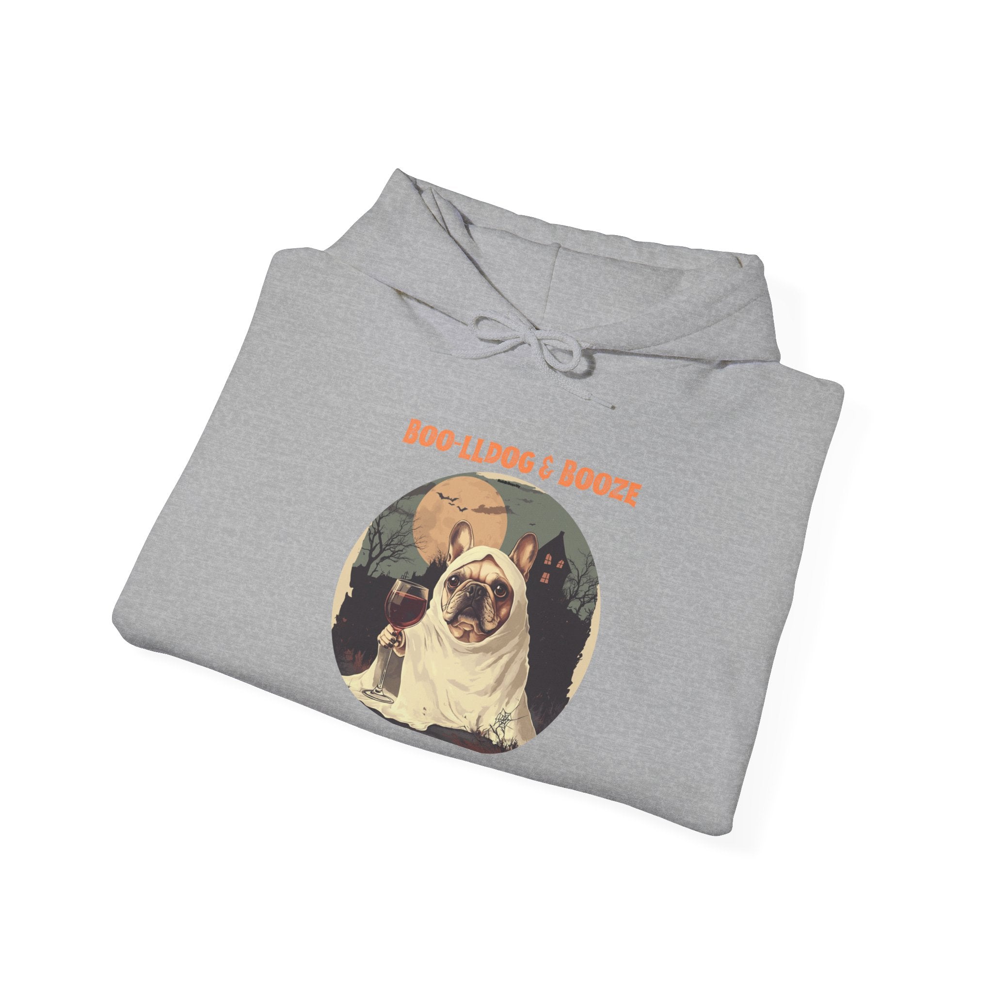 Boo-lldog & Booze Halloween Bulldog Hoodie (White/French)