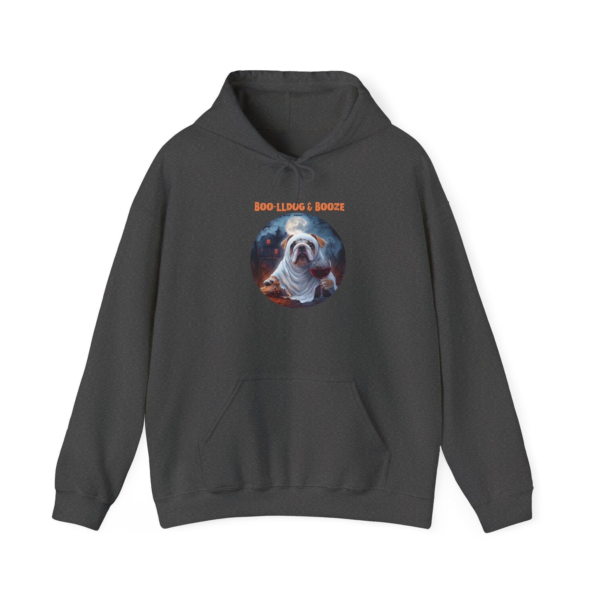 Boo-lldog & Booze Halloween Bulldog Hoodie (White/English)