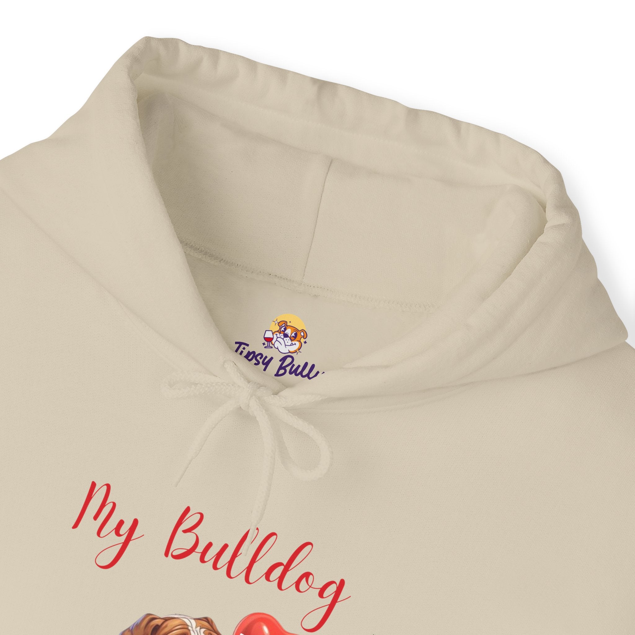 My Bulldog Is My Valentine" - Customizable Bulldog Valentine's Day Hoodie from Tipsy Bully (English/Brown)