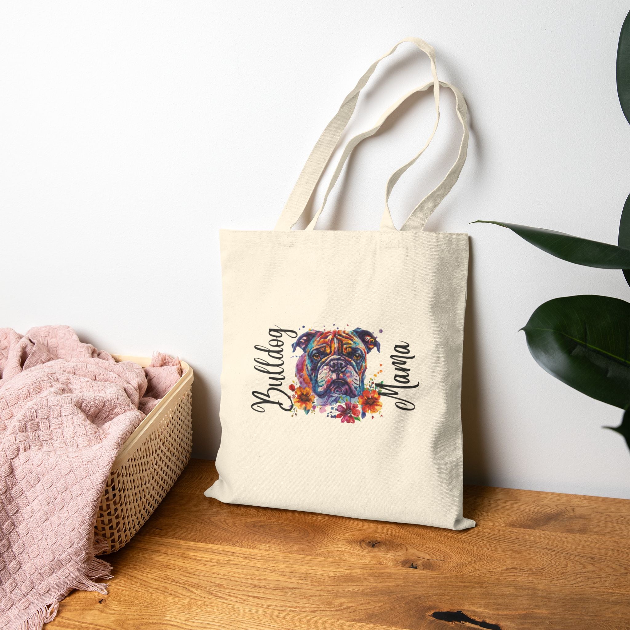 Bulldog Mama Cotton Canvas Tote Bag (English1)