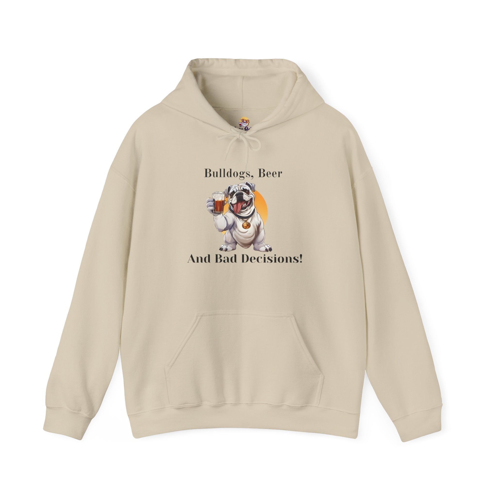 Bulldogs, Beer, and Bad Decisions" Hoodie - Your Go-To Gear for Mischievous Times! (English/White)