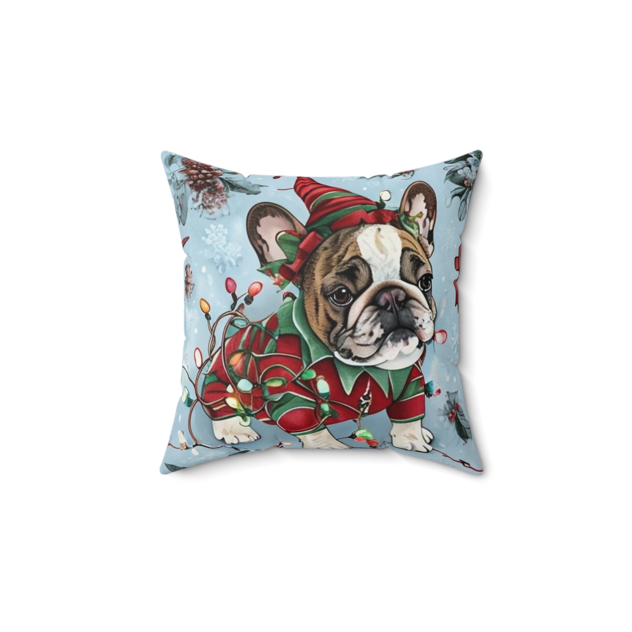 “Holiday Bulldog Wonderland” Christmas pillow (French)